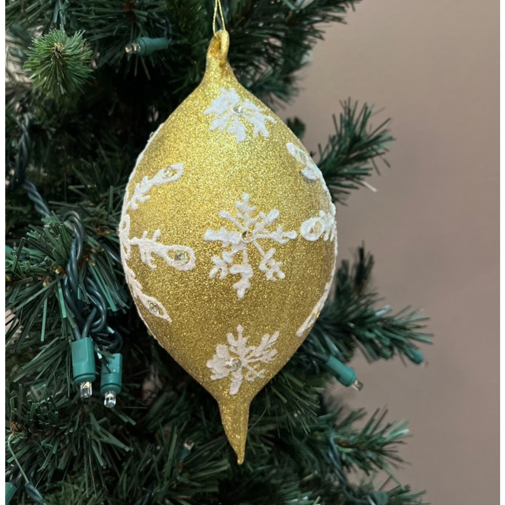 Peter's Seasons Blown Glass Gold & White Snowflake Ornament