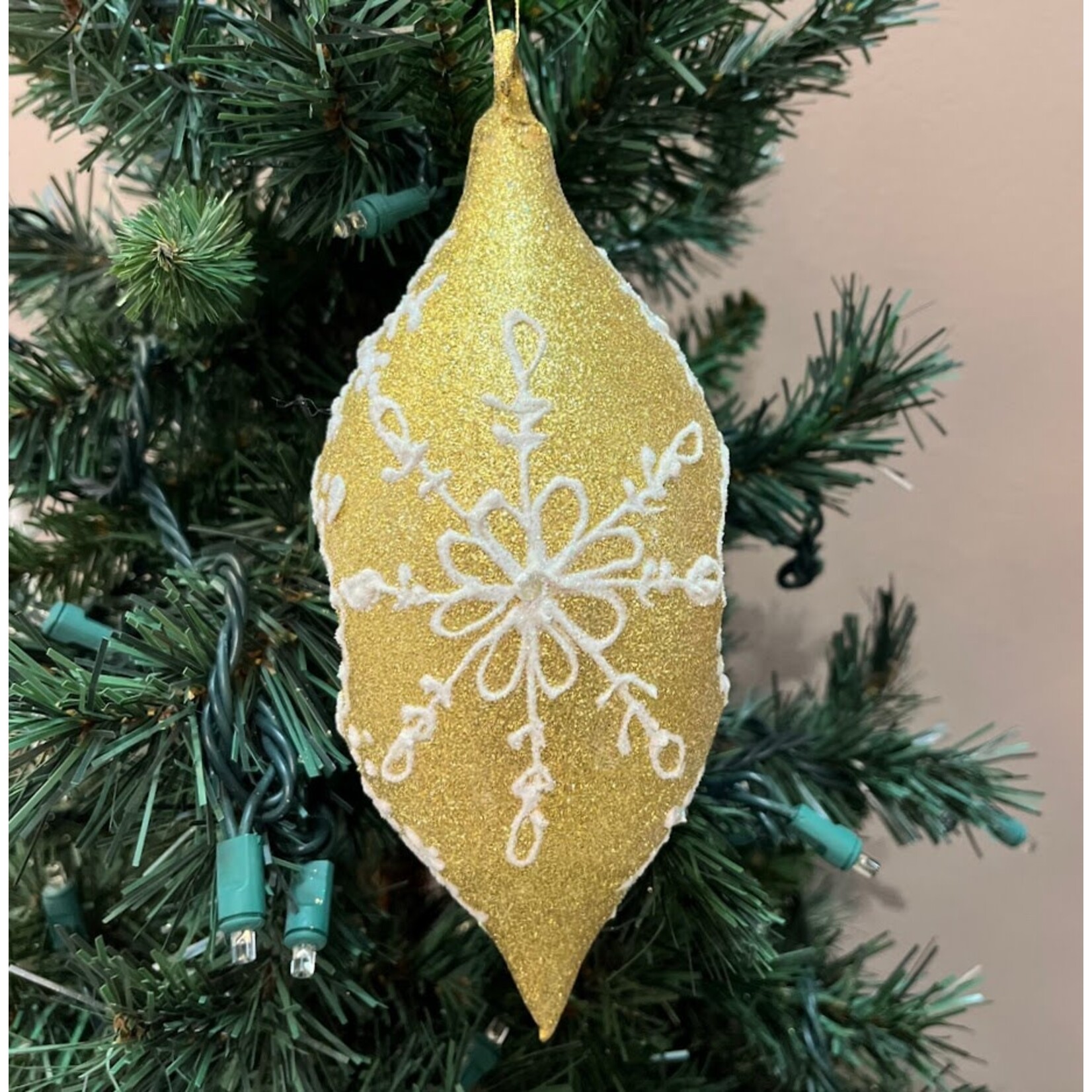Peter's Seasons Blown Glass Gold & White Snowflake Ornament