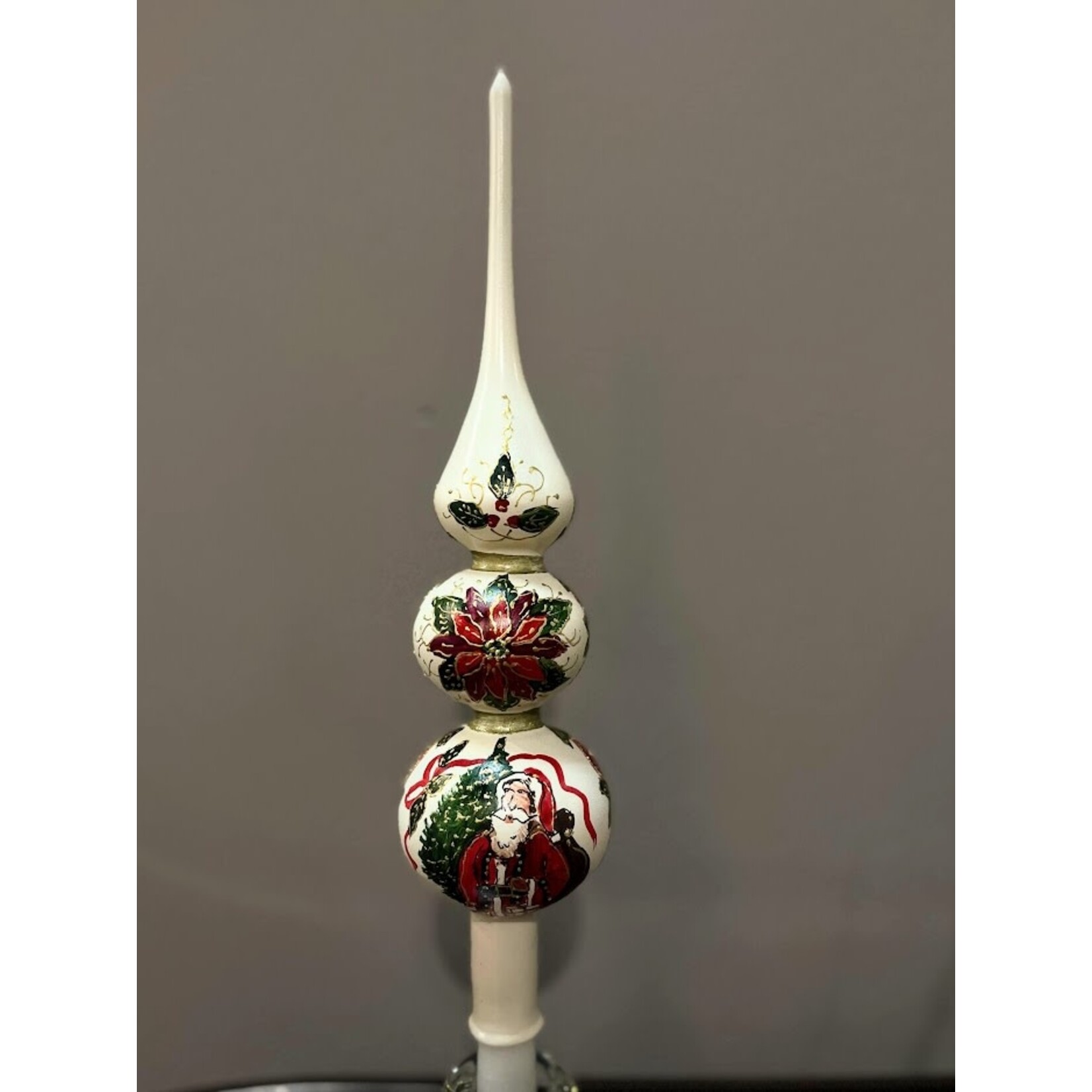 Peter's Seasons Hand Painted Poinsettia Tree Topper Finial