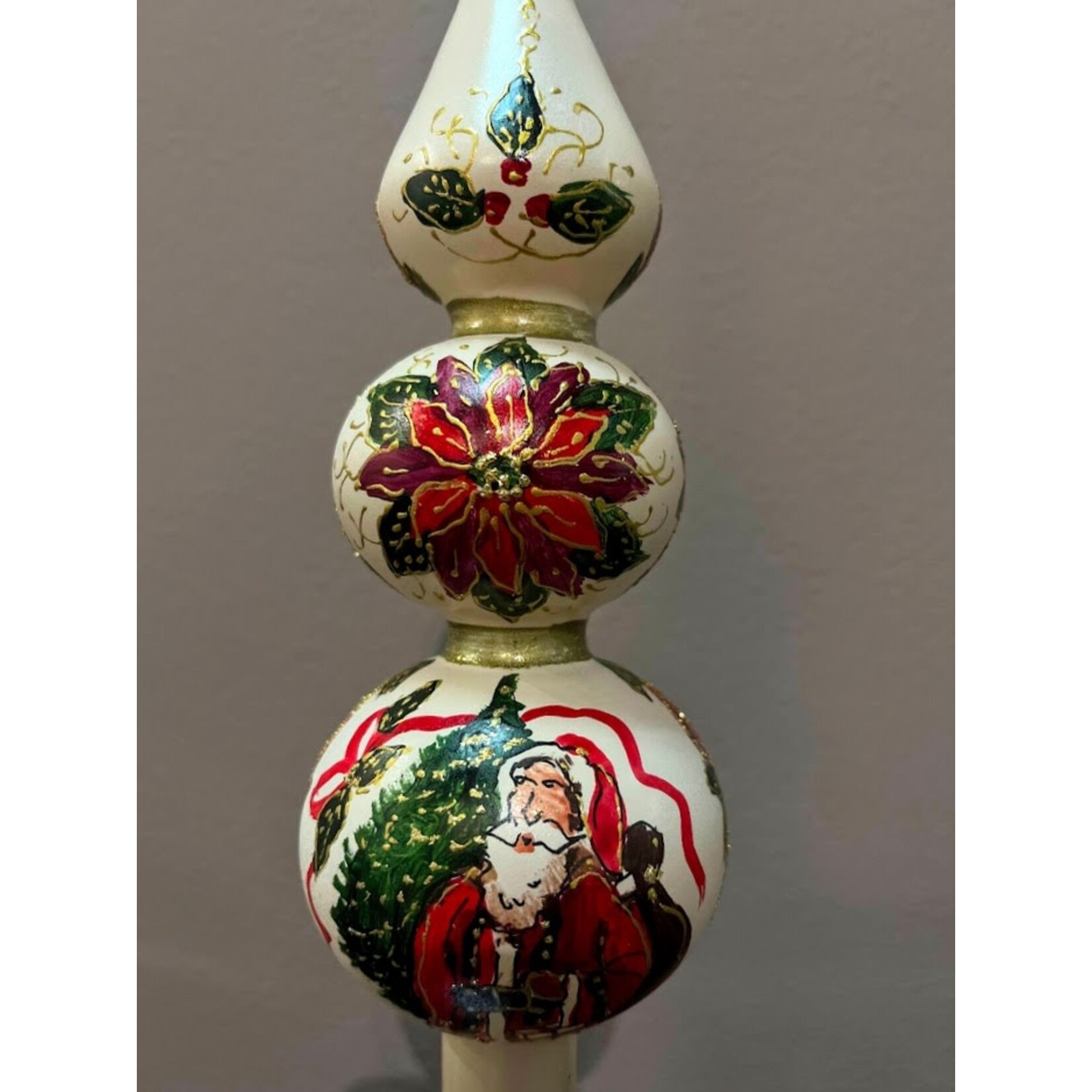 Peter's Seasons Hand Painted Poinsettia Tree Topper Finial