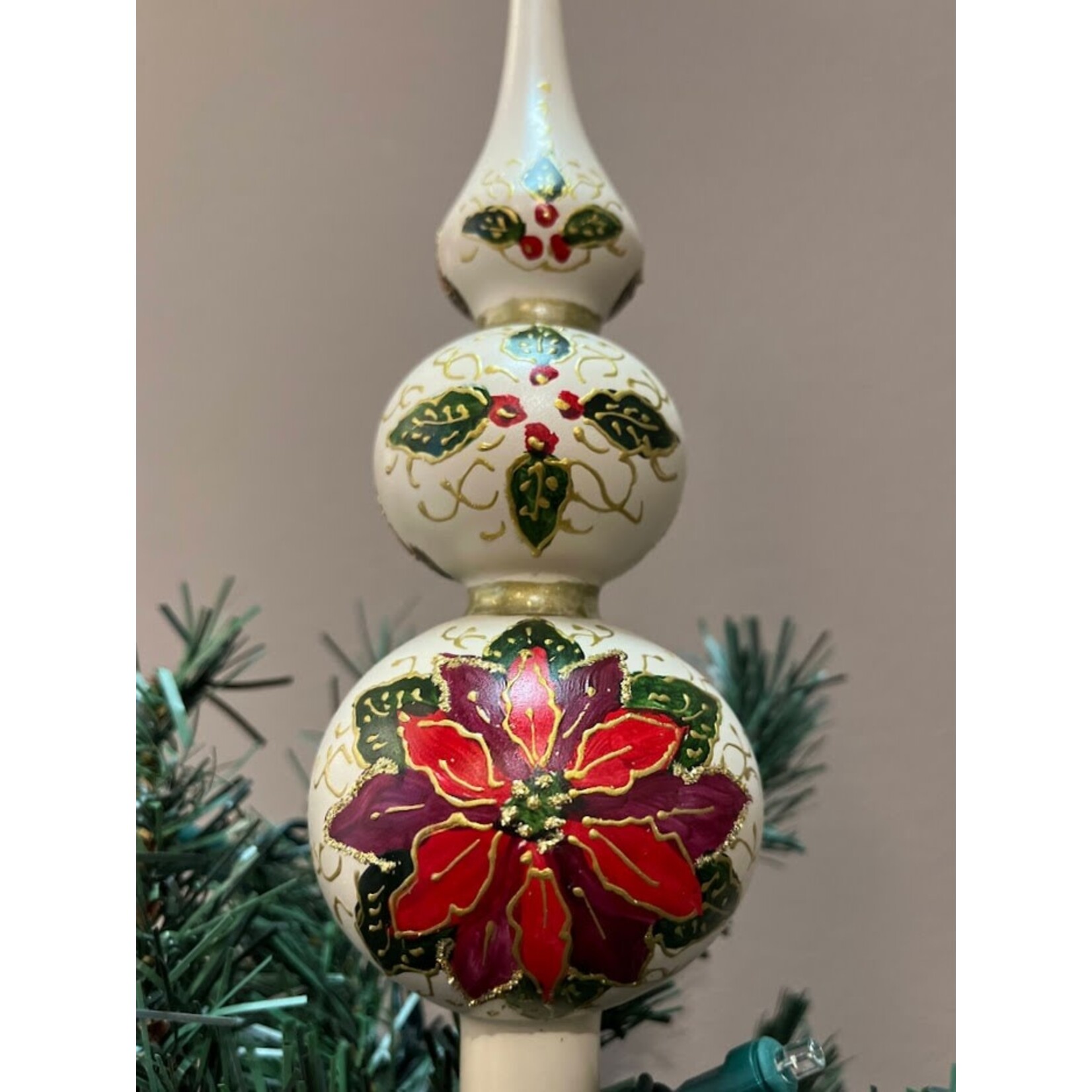 Peter's Seasons Hand Painted Poinsettia Tree Topper Finial