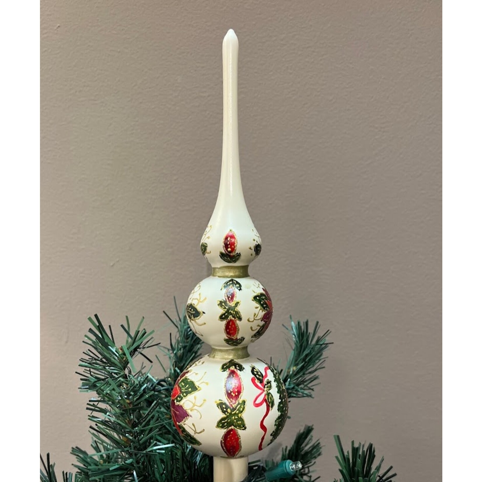 Peter's Seasons Hand Painted Poinsettia Tree Topper Finial