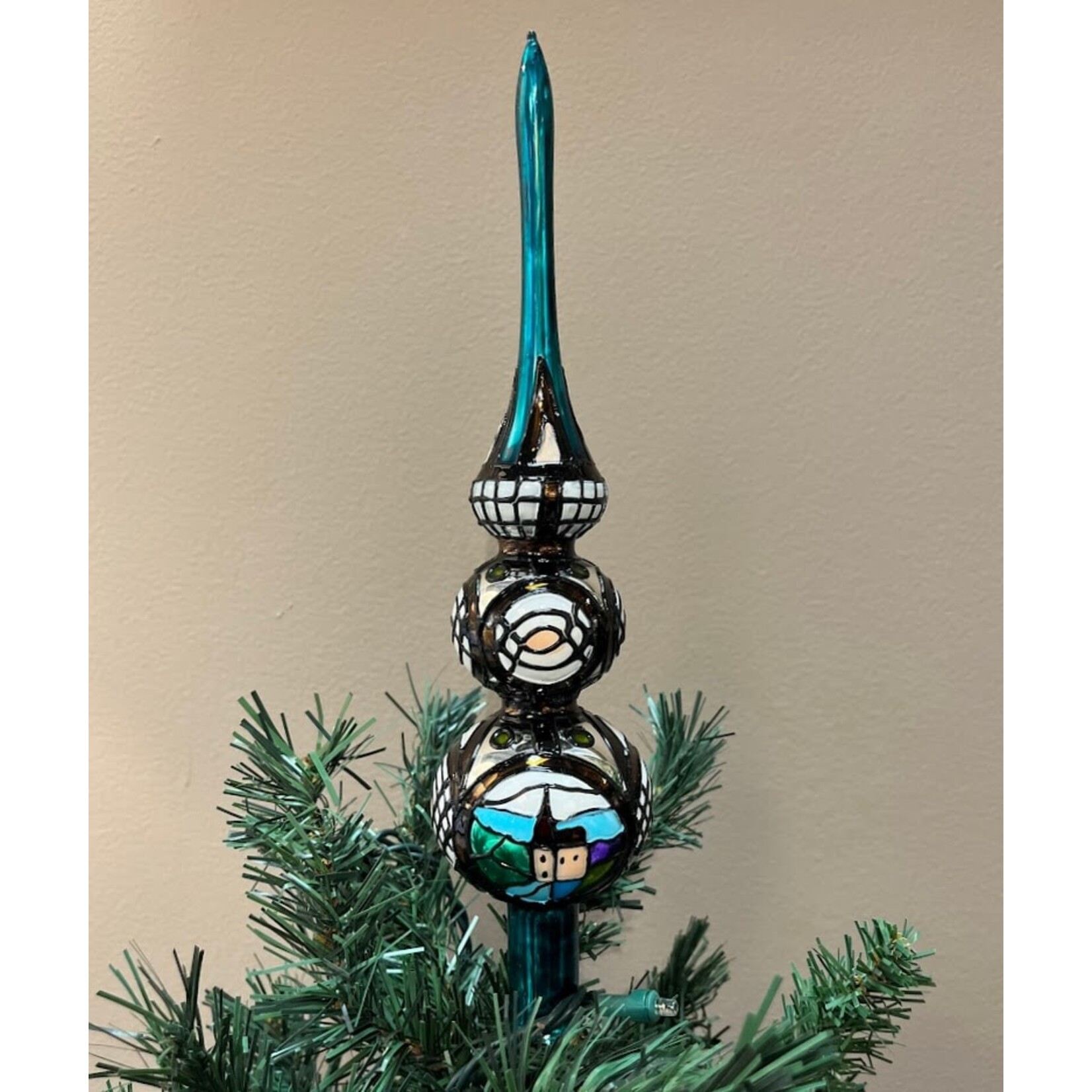 Peter's Seasons Stain Glass Church Tree Topper Finial