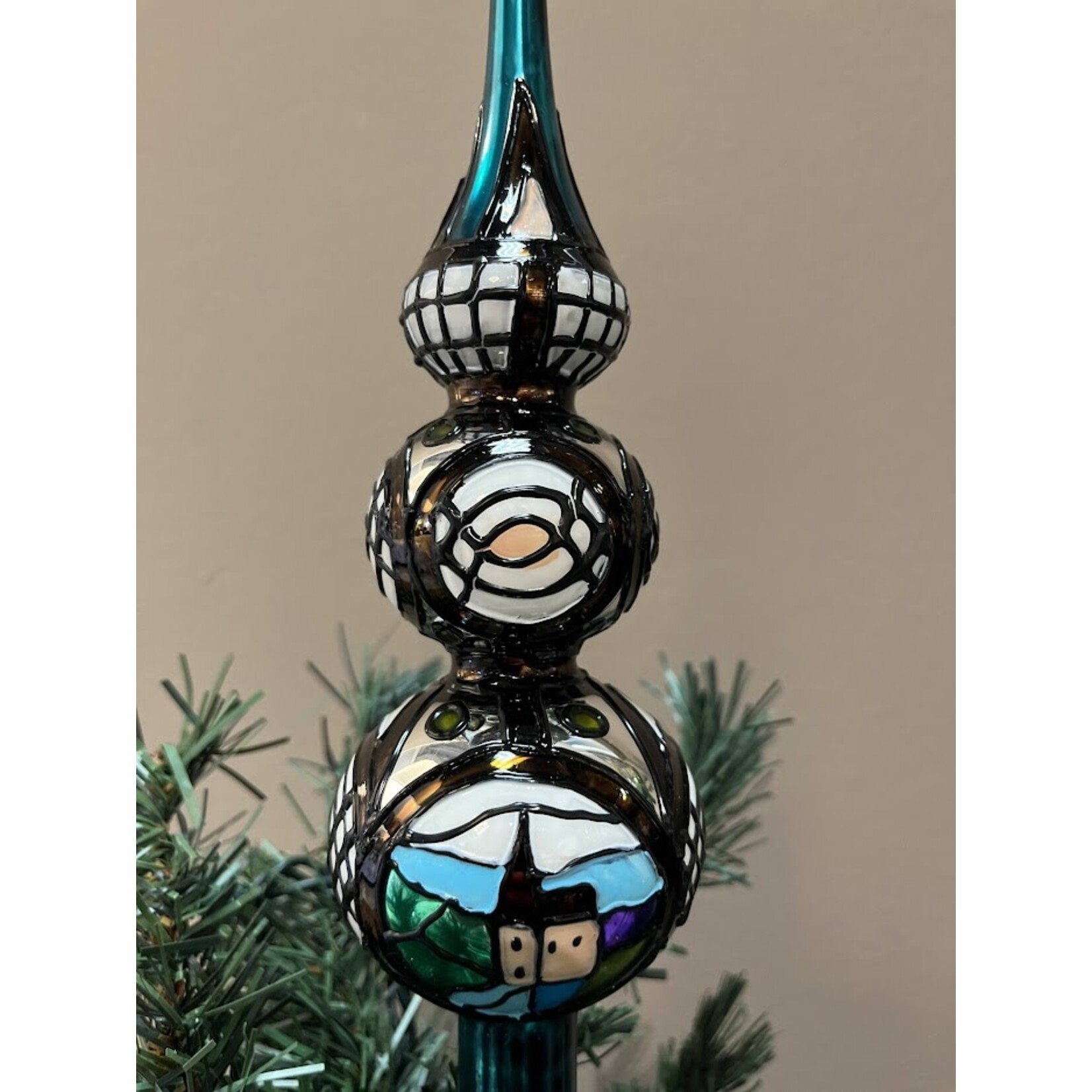 Peter's Seasons Stain Glass Church Tree Topper Finial