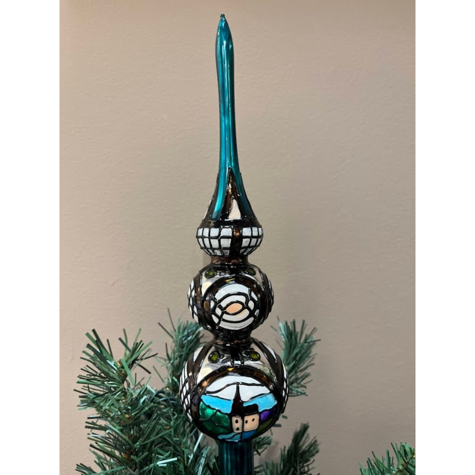 Peter's Seasons Stain Glass Church Tree Topper Finial