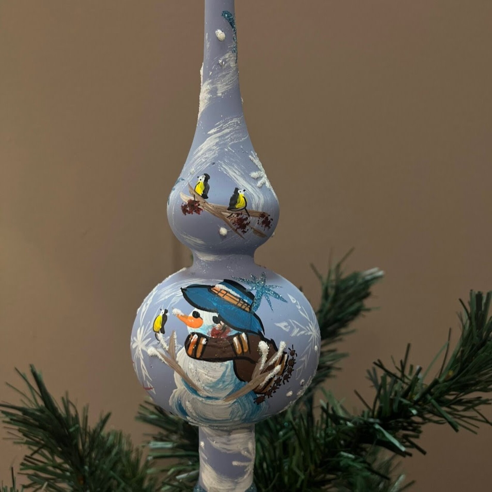 Peter's Seasons Snowman Glass Tree Topper Finial