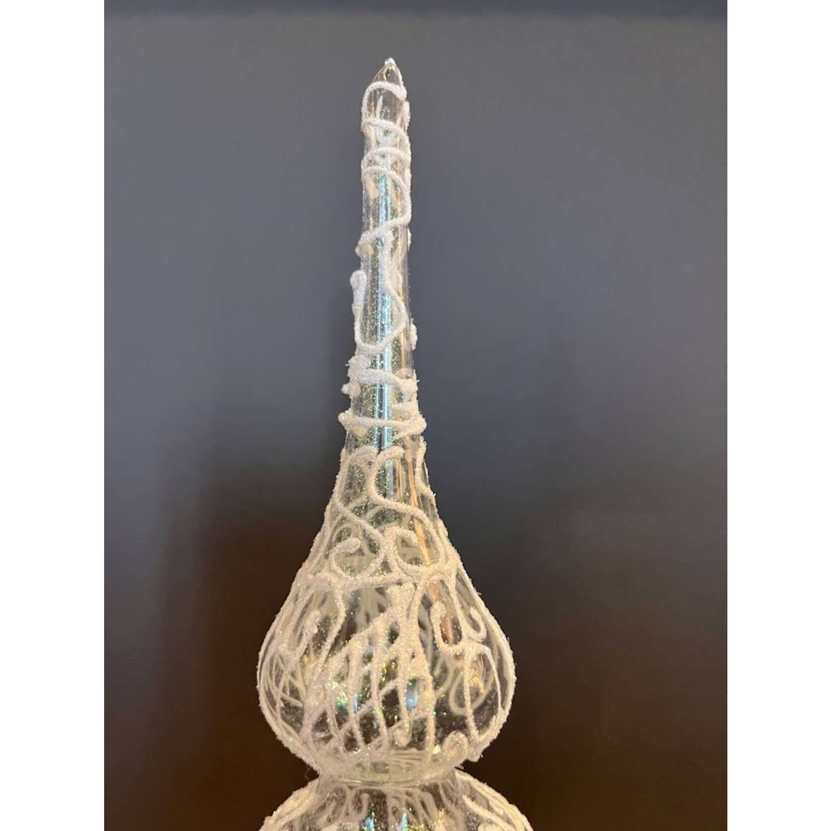 Peter's Seasons Clear with White Glitter Lace Glass Tree Topper Finial