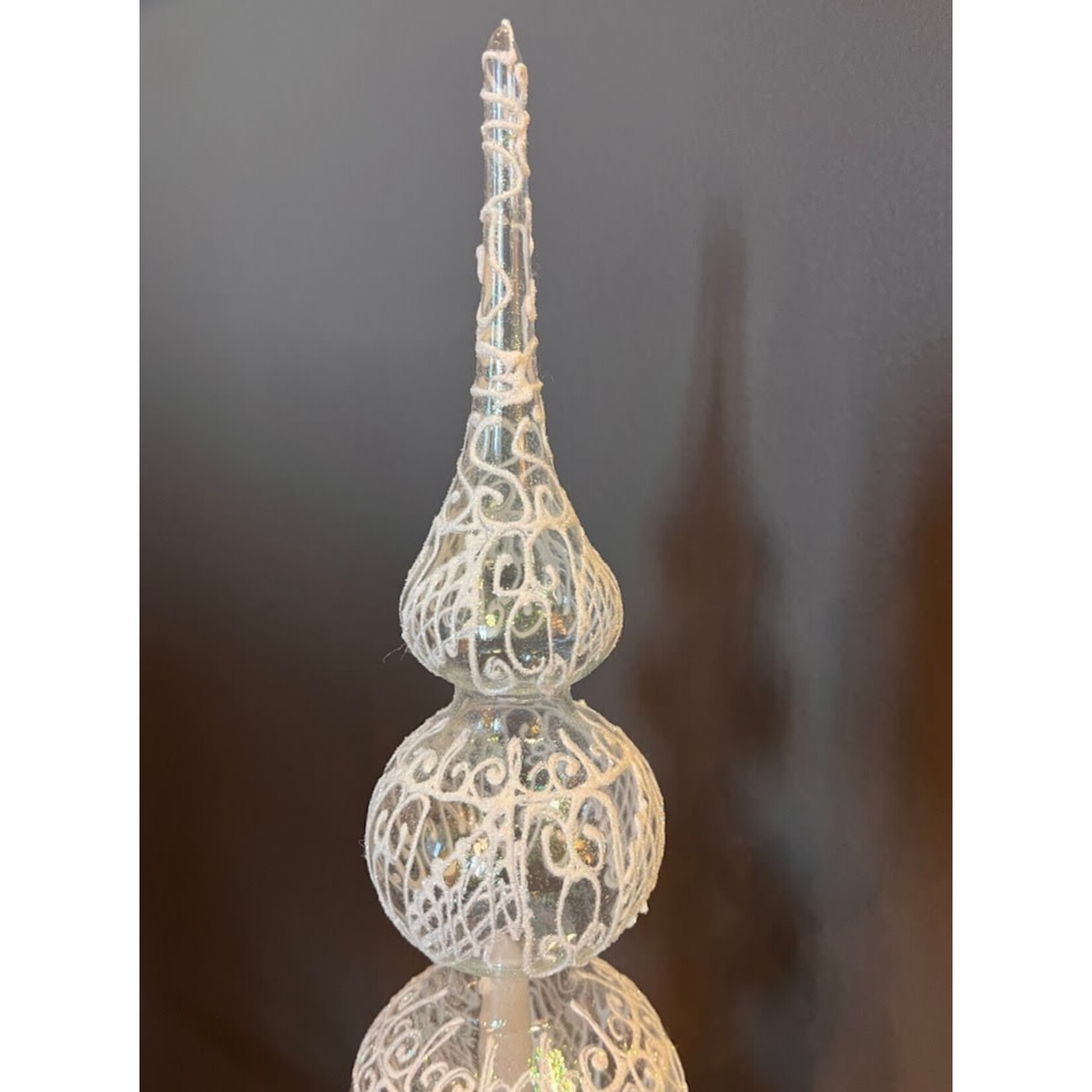 Peter's Seasons Clear with White Glitter Lace Glass Tree Topper Finial