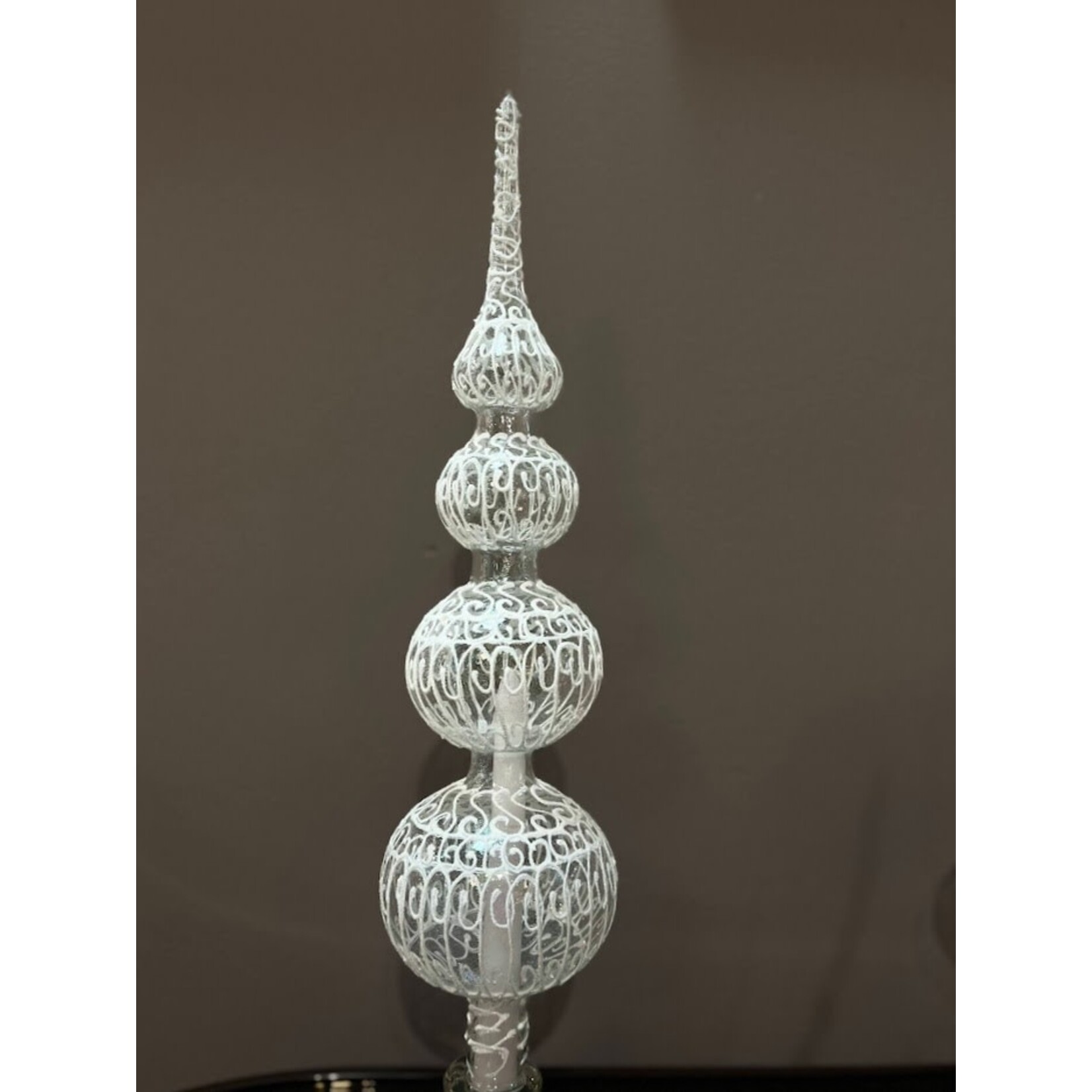 Peter's Seasons Clear & White Glitter Lace Glass Tree Topper Finial