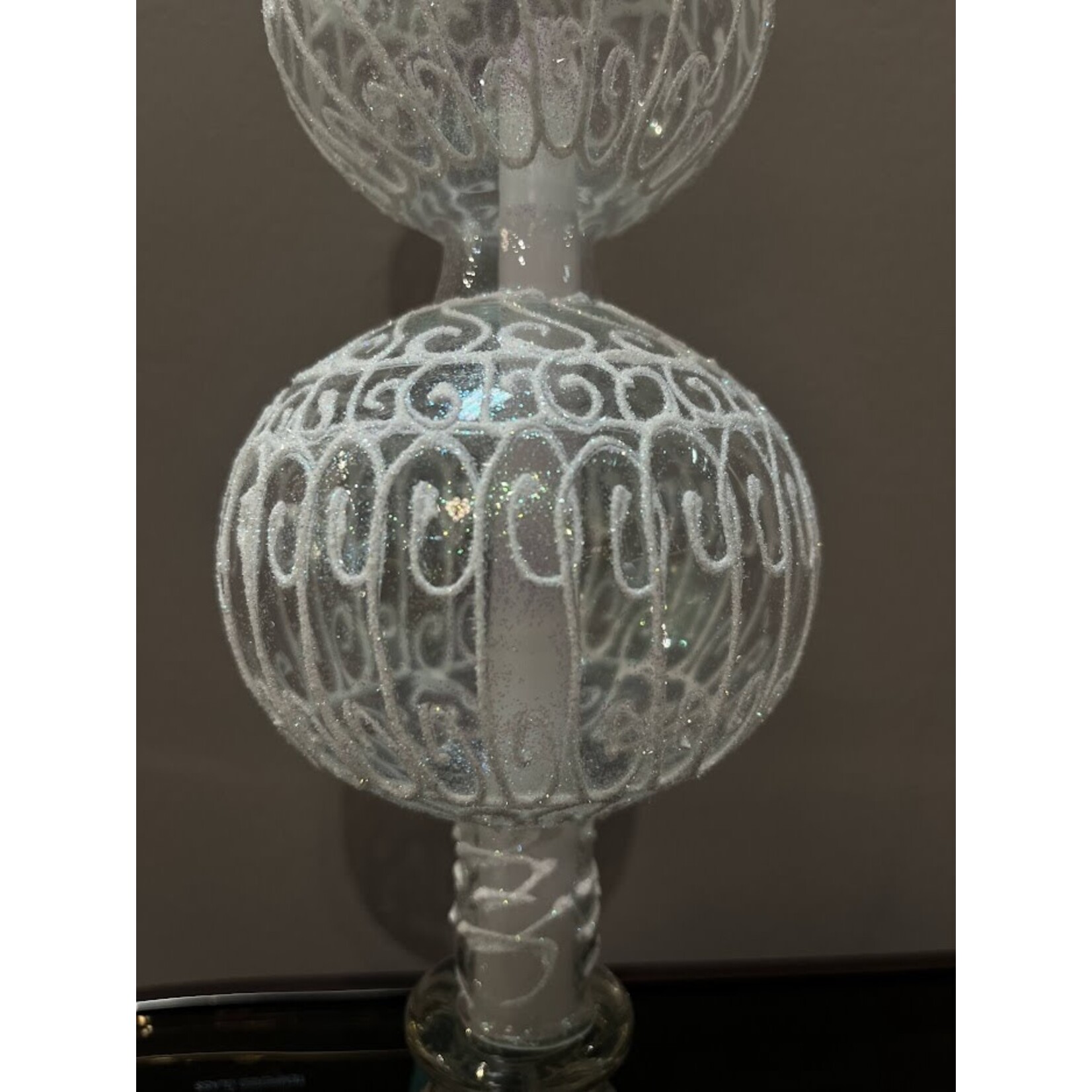 Peter's Seasons Clear with White Glitter Lace Glass Tree Topper Finial