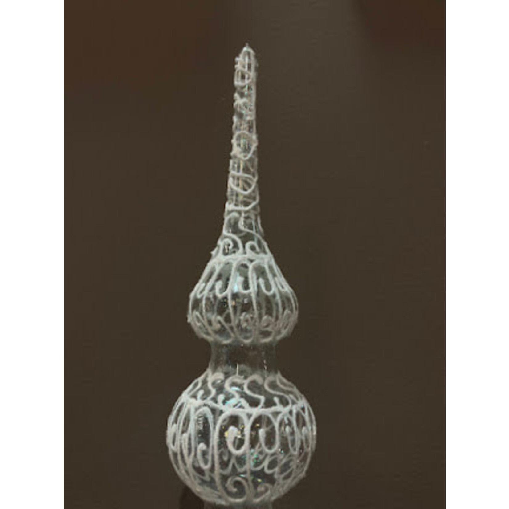 Peter's Seasons Clear with White Glitter Lace Glass Tree Topper Finial