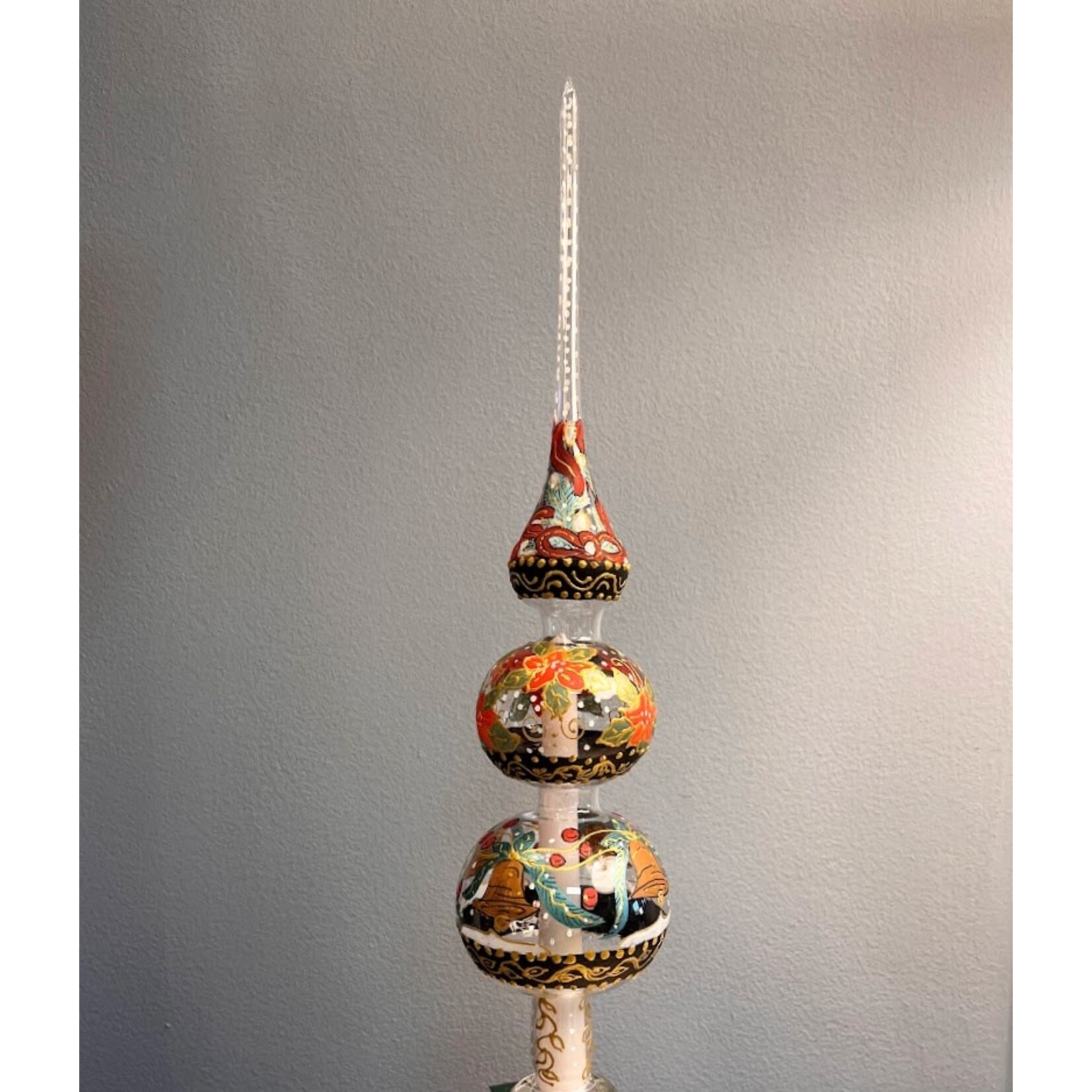 Peter's Seasons Poinsettia Bells Glass Tree Topper Finial