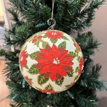 Peter's Seasons Handpainted Poinsettia Glass Ball Ornament