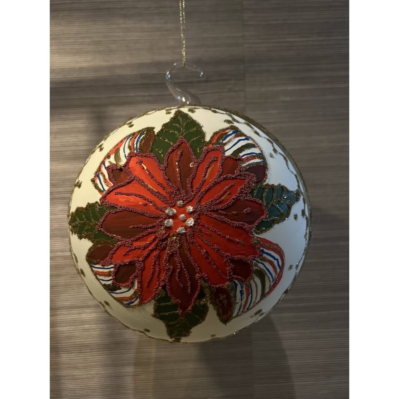 Peter's Seasons Handpainted Poinsettia Glass Ball Ornament