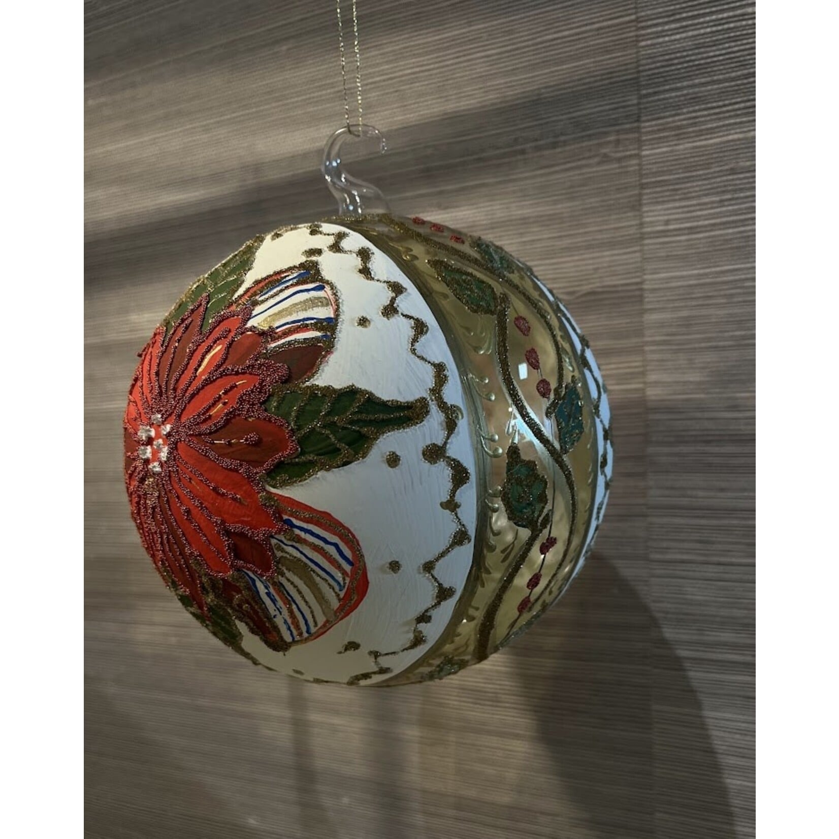Peter's Seasons Hand Painted Poinsettia Glass Ball Ornament