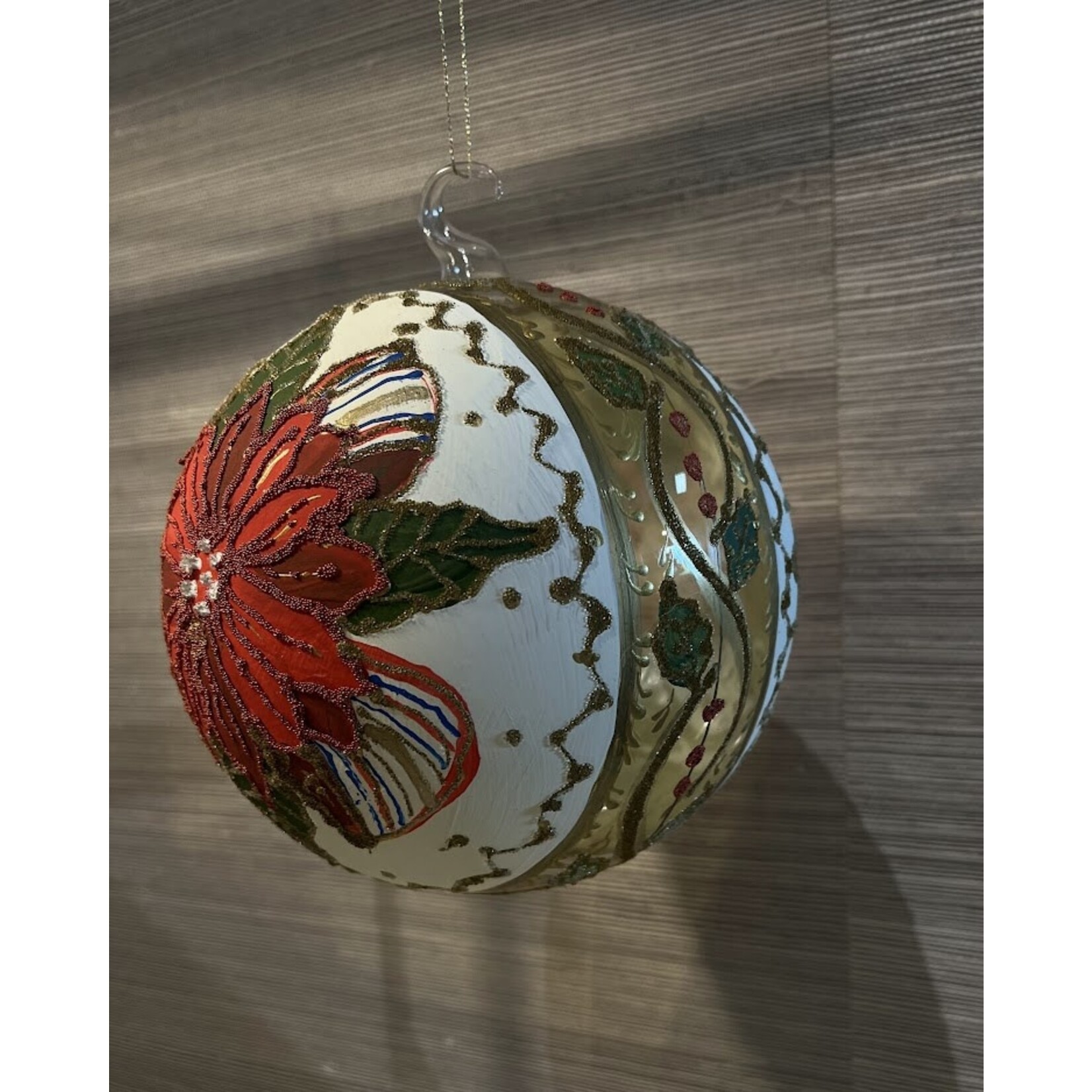 Peter's Seasons Handpainted Poinsettia Glass Ball Ornament
