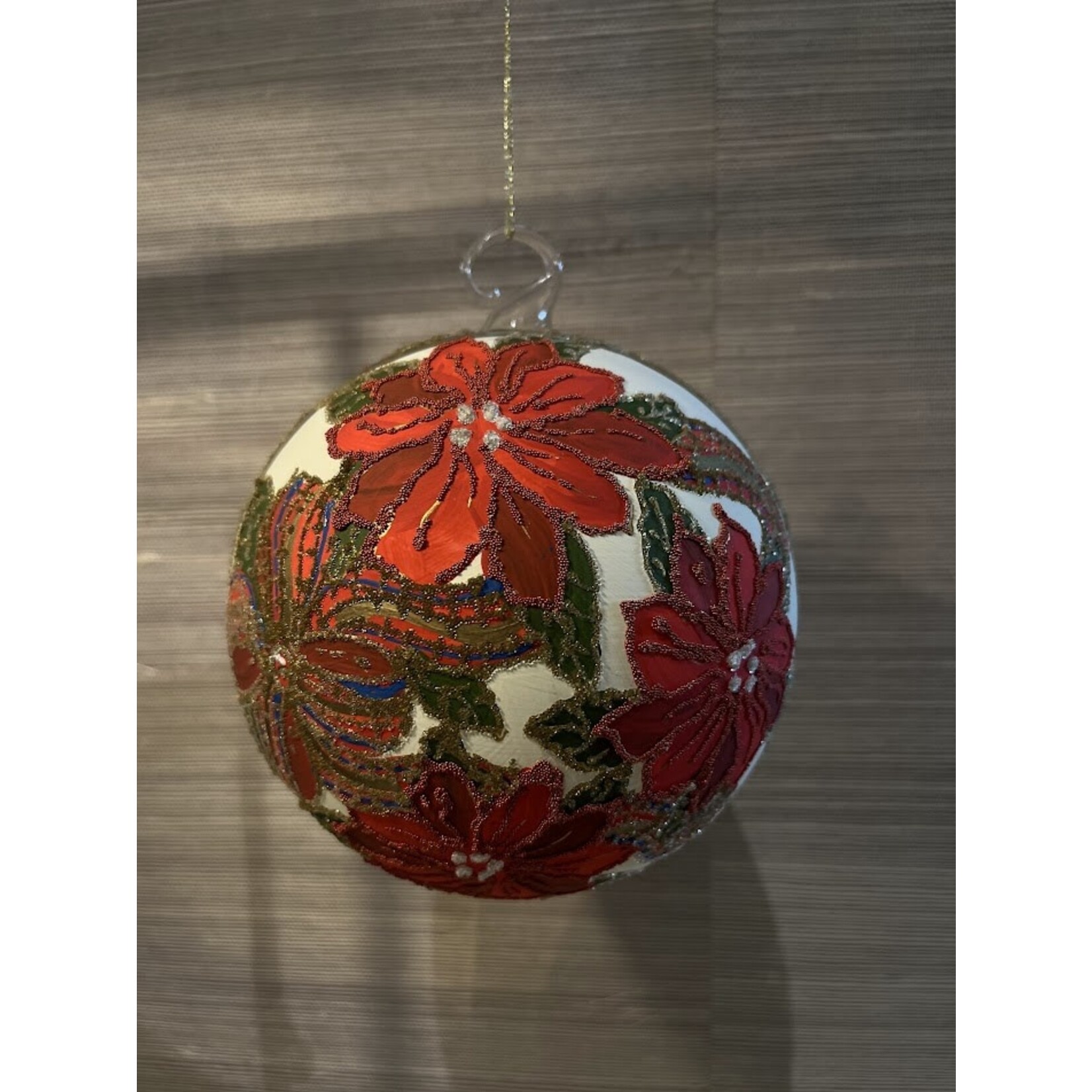 Peter's Seasons Handpainted Poinsettia Glass Ball Ornament