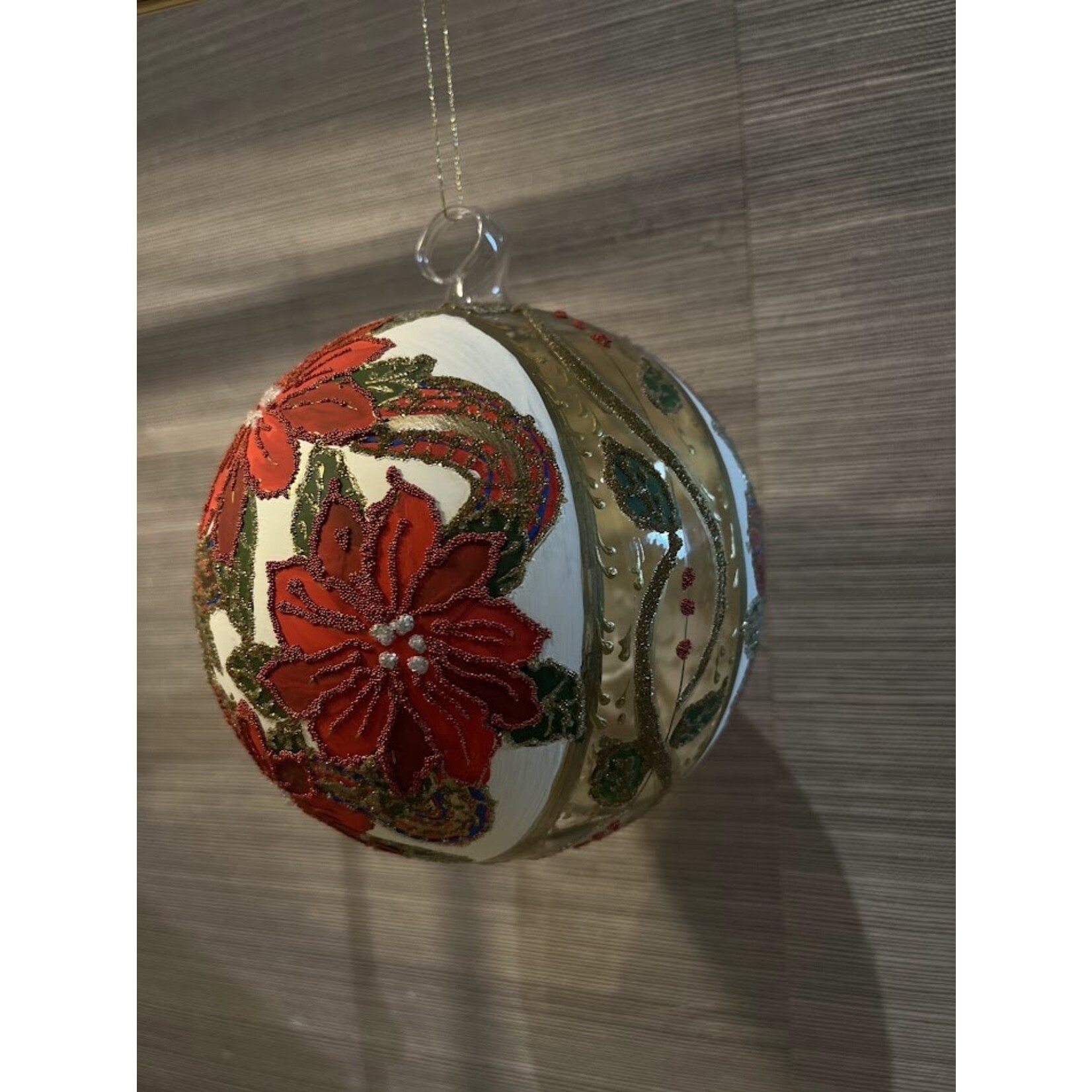 Peter's Seasons Handpainted Poinsettia Glass Ball Ornament