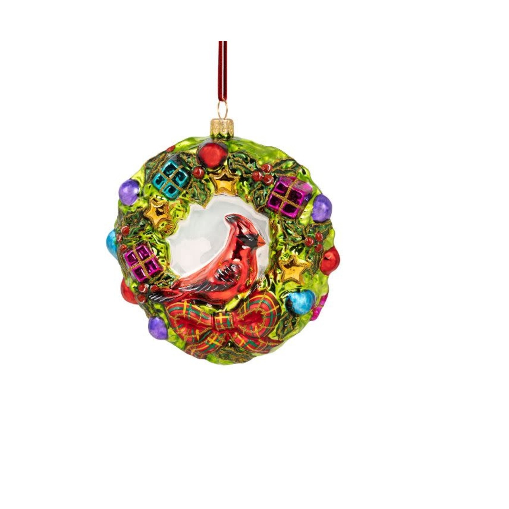 Huras Family Wreath with Christmas Cardinal Ornament