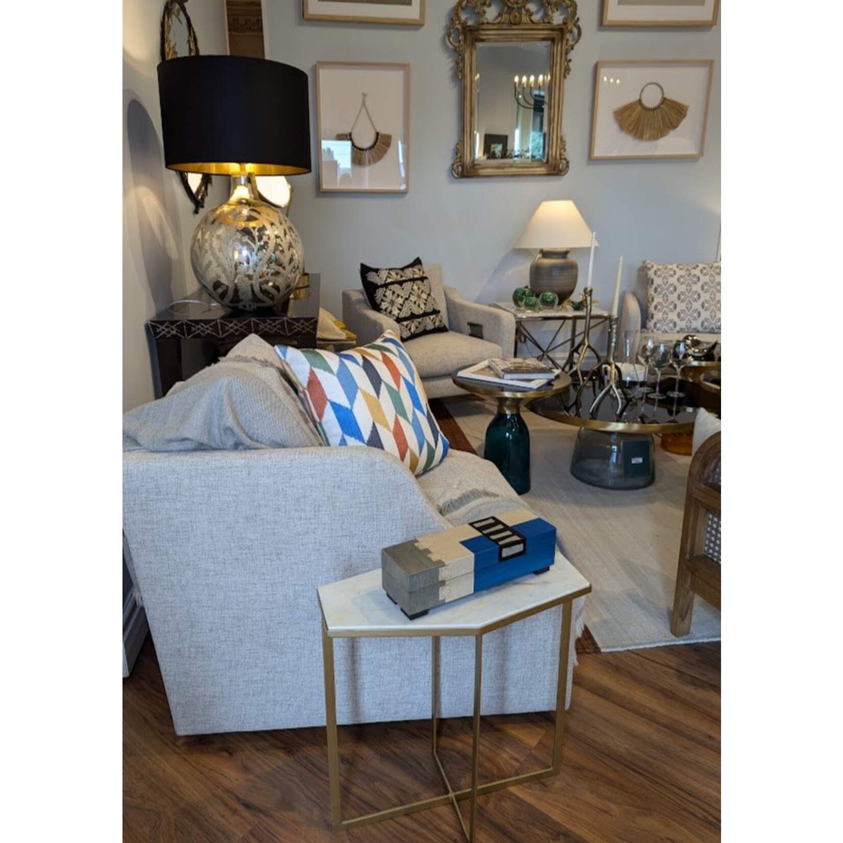 Two's Company Palais Marble Hexagonal Gold Table