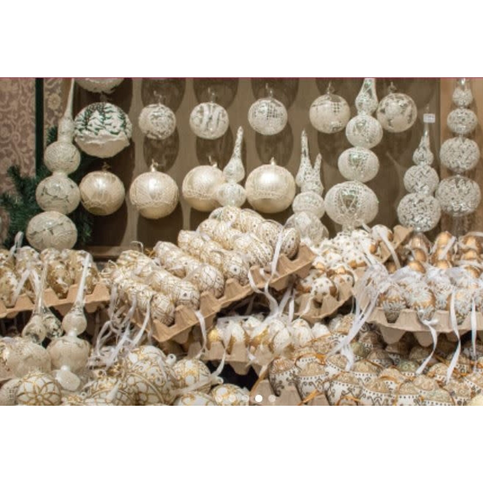 Peter's Seasons Clear with White Glitter Lace Glass Tree Topper Finial