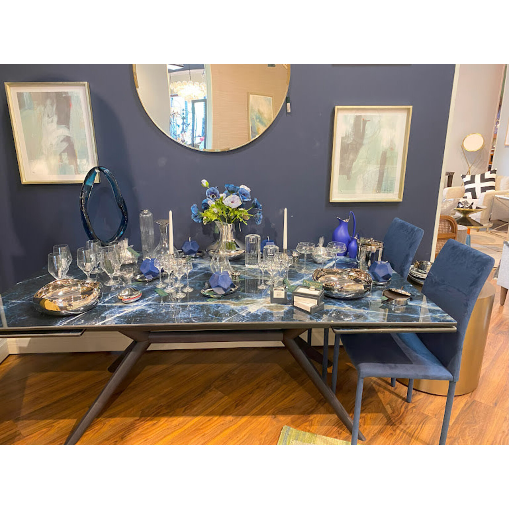 Bellini Modern Living Lago Extension Dining Table Sodalite Blue Ceramic