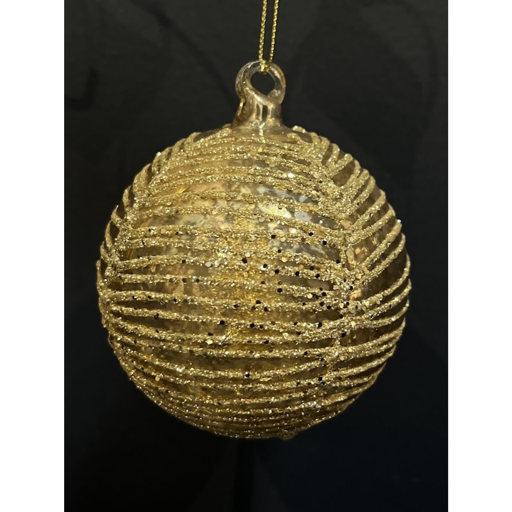 Shishi LLC Glass Ball Antique Gold Glitter Ornament