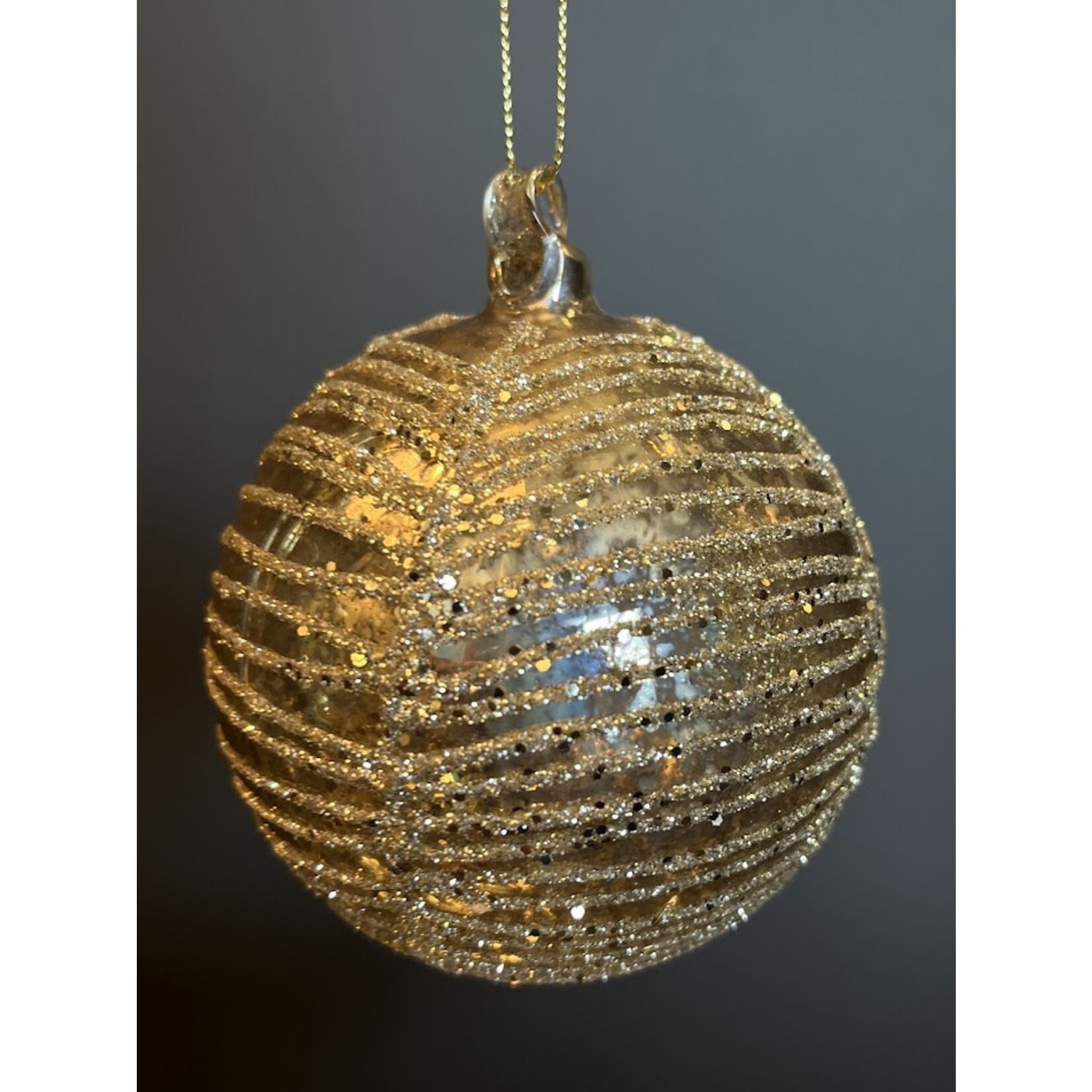 Shishi LLC Glass Ball Antique Gold Glitter Ornament