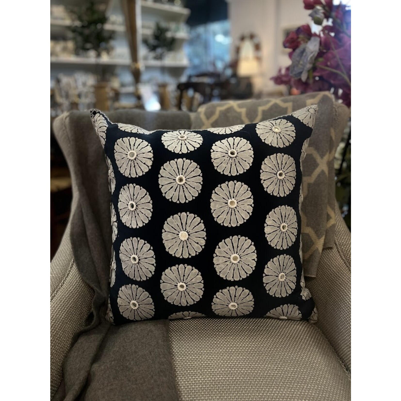 John Robshaw Textiles Aleesa Indigo Lotus Decorative Pillow 22x22