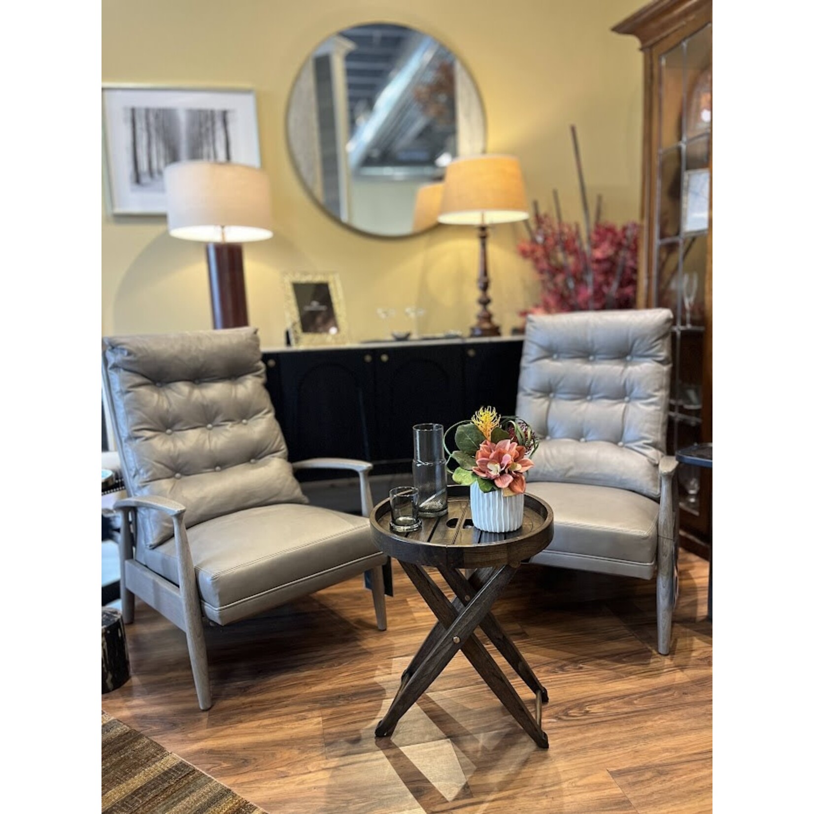 Thayer Coggin Vintage Viceroy Recliner Grey Leather on Walnut