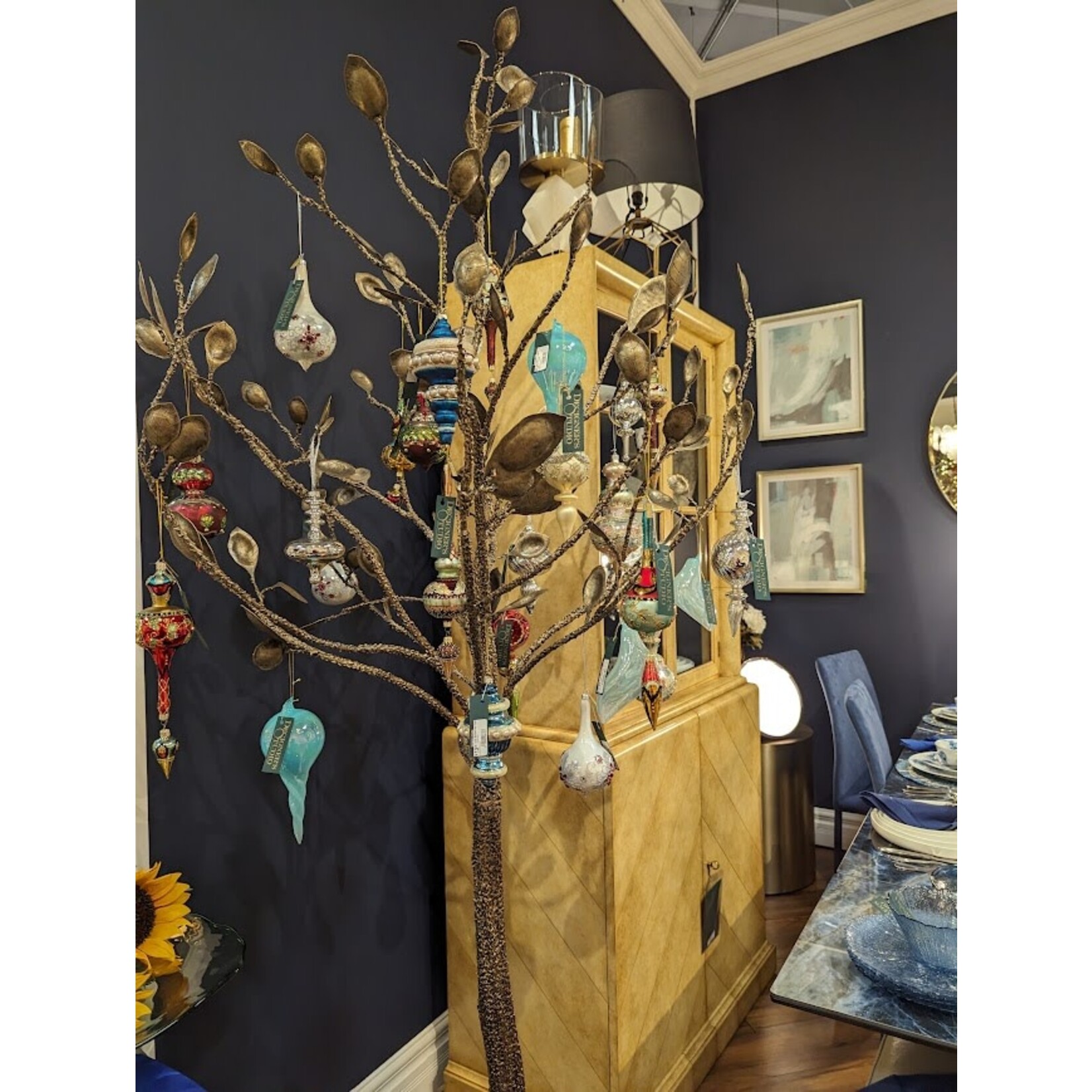 Jim Marvin Enterprises Blue Water Leaf Opaque Glass Ornament