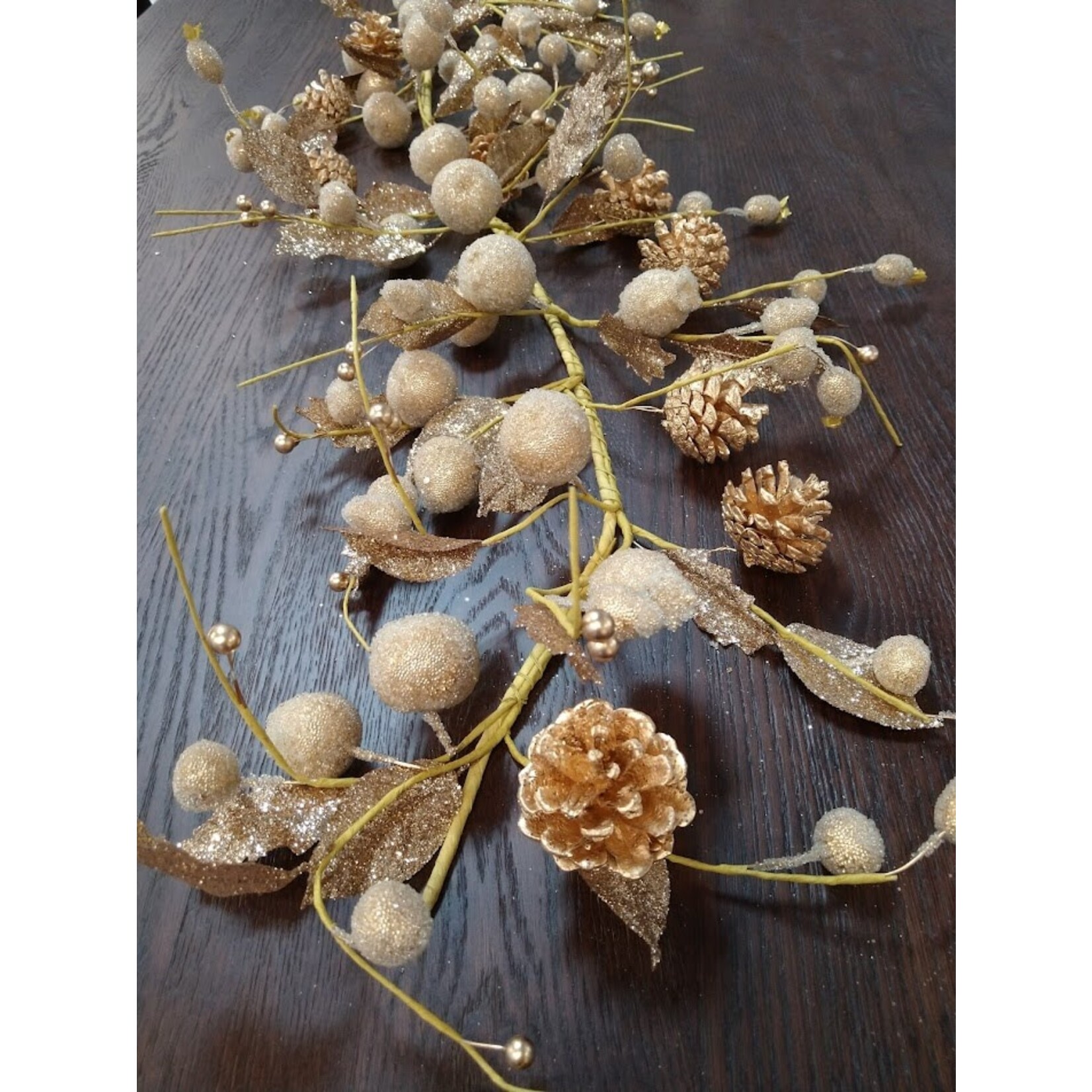 Salzburg Creations Inc Ivory & Gold Beaded Fruit Garland 60"