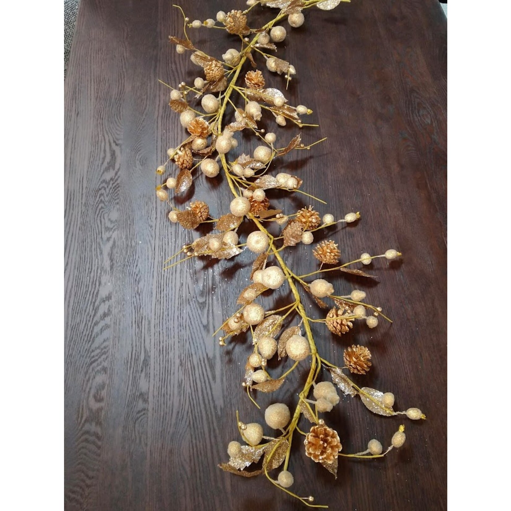Salzburg Creations Inc Ivory & Gold Beaded Fruit Garland 60"