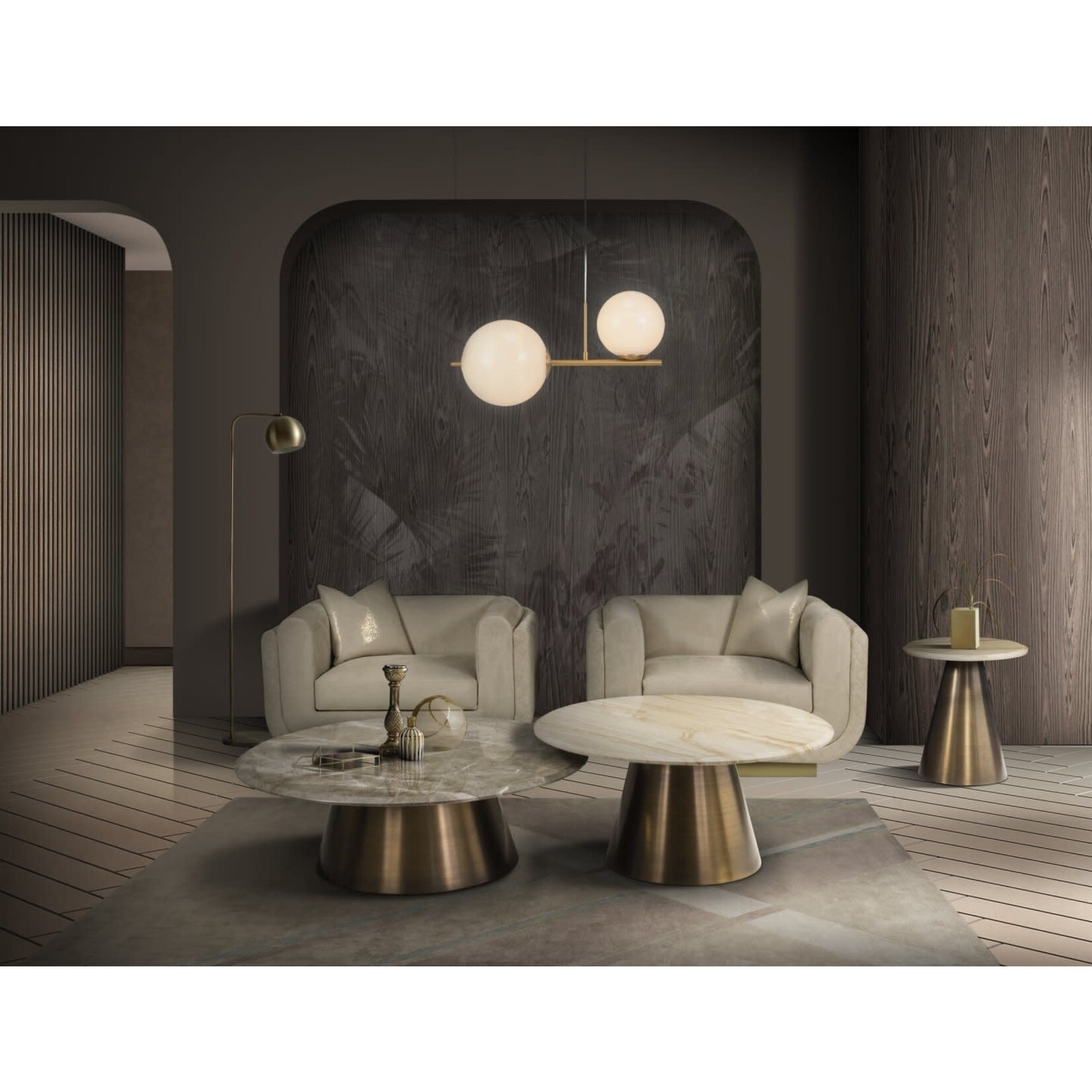 Stone International Malibu Round Cocktail Table with Apuan Storm Stone Top