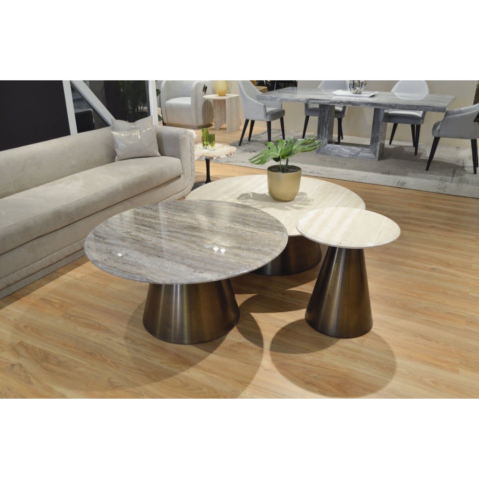 Stone International Malibu Round Cocktail Table with Apuan Storm Stone Top