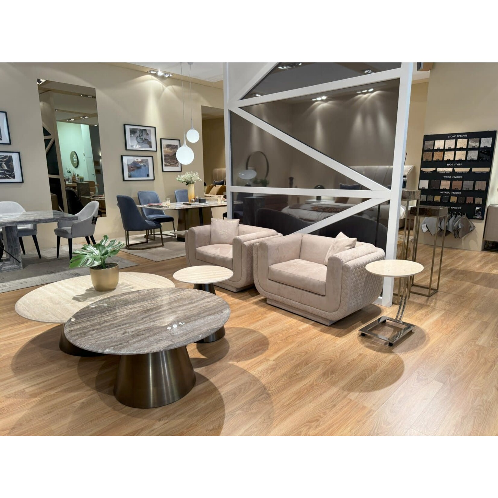 Stone International Malibu Round Cocktail Table with Apuan Storm Stone Top