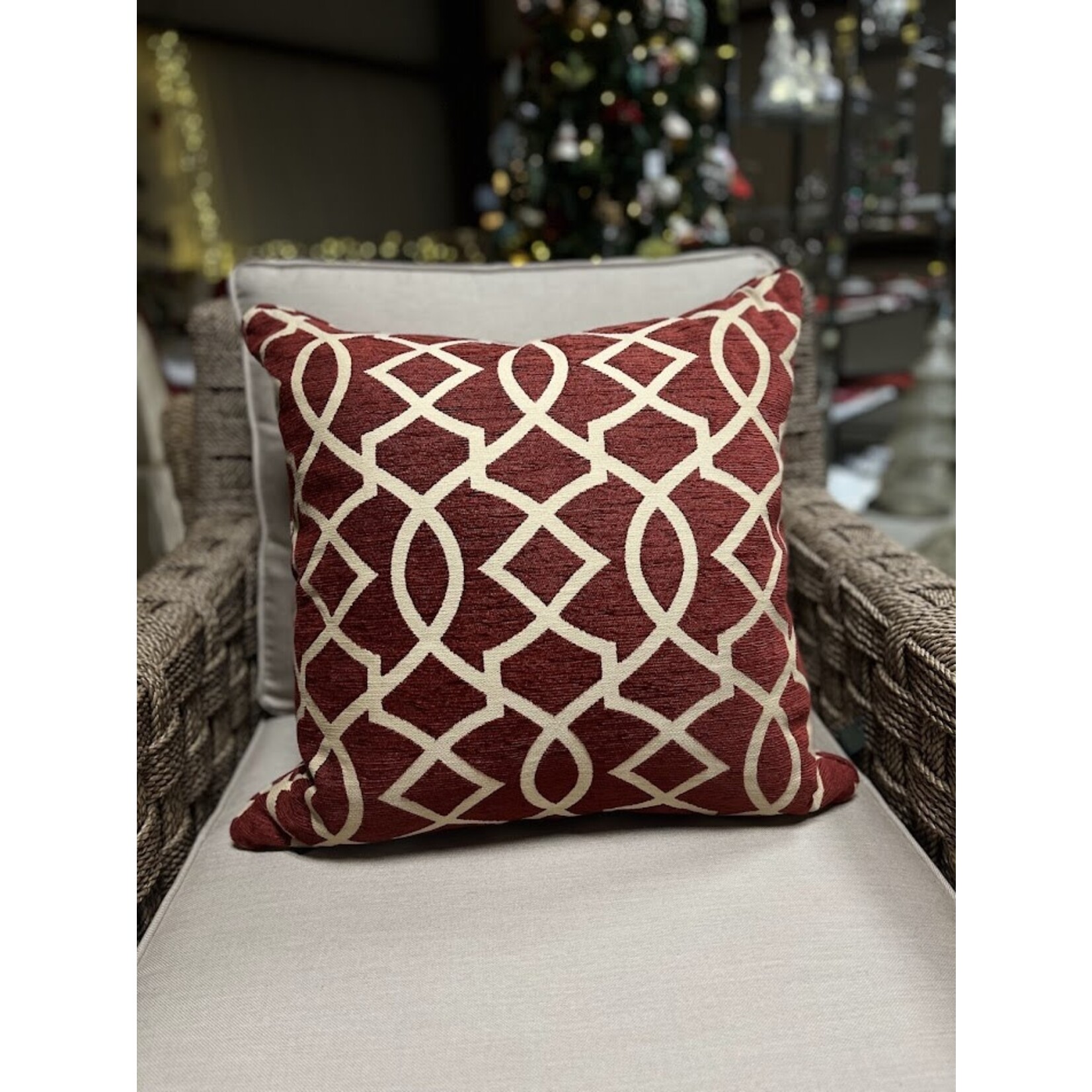 Henredon Crimson Red & Cream Throw Pillow 22x22