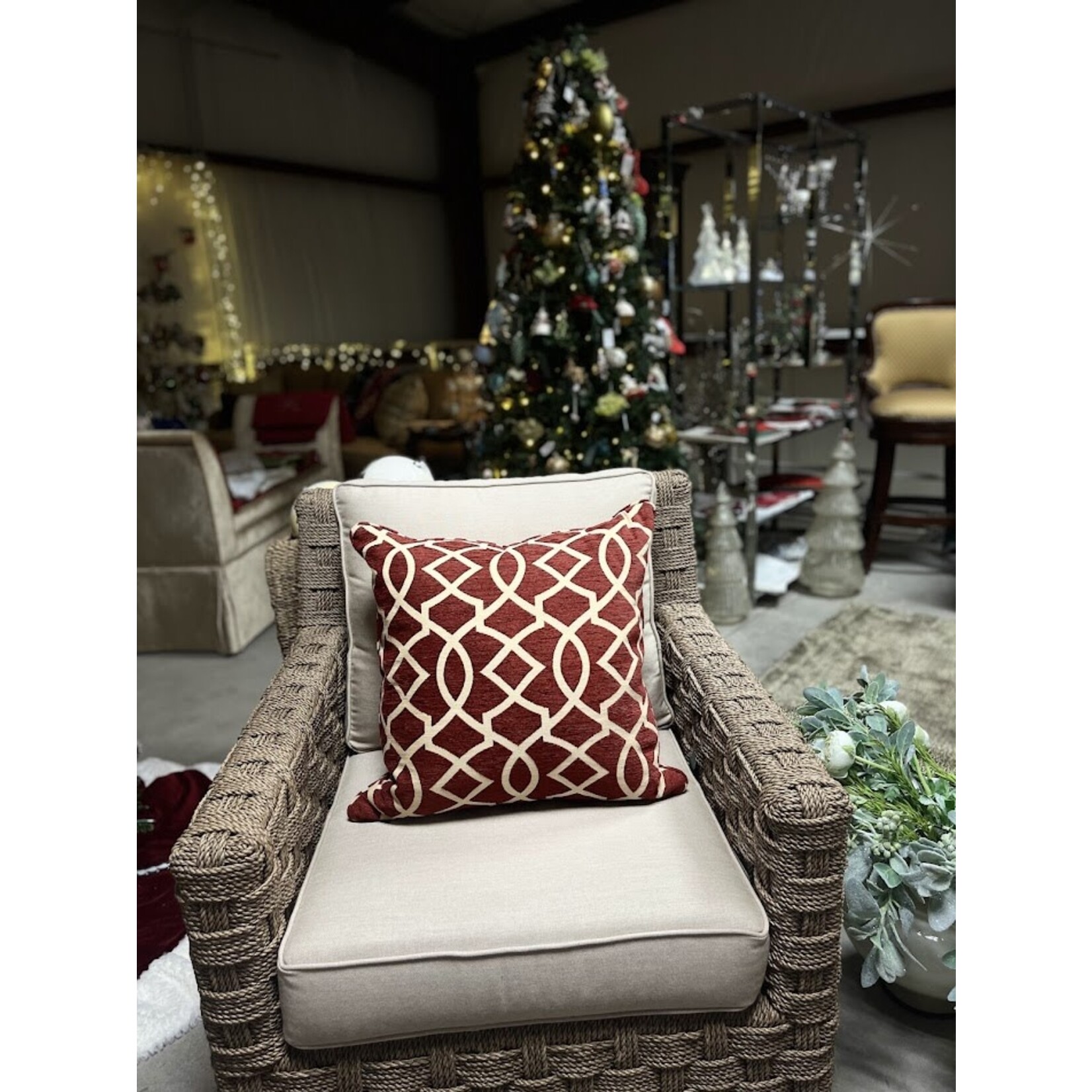 Henredon Crimson Red & Cream Throw Pillow 22x22