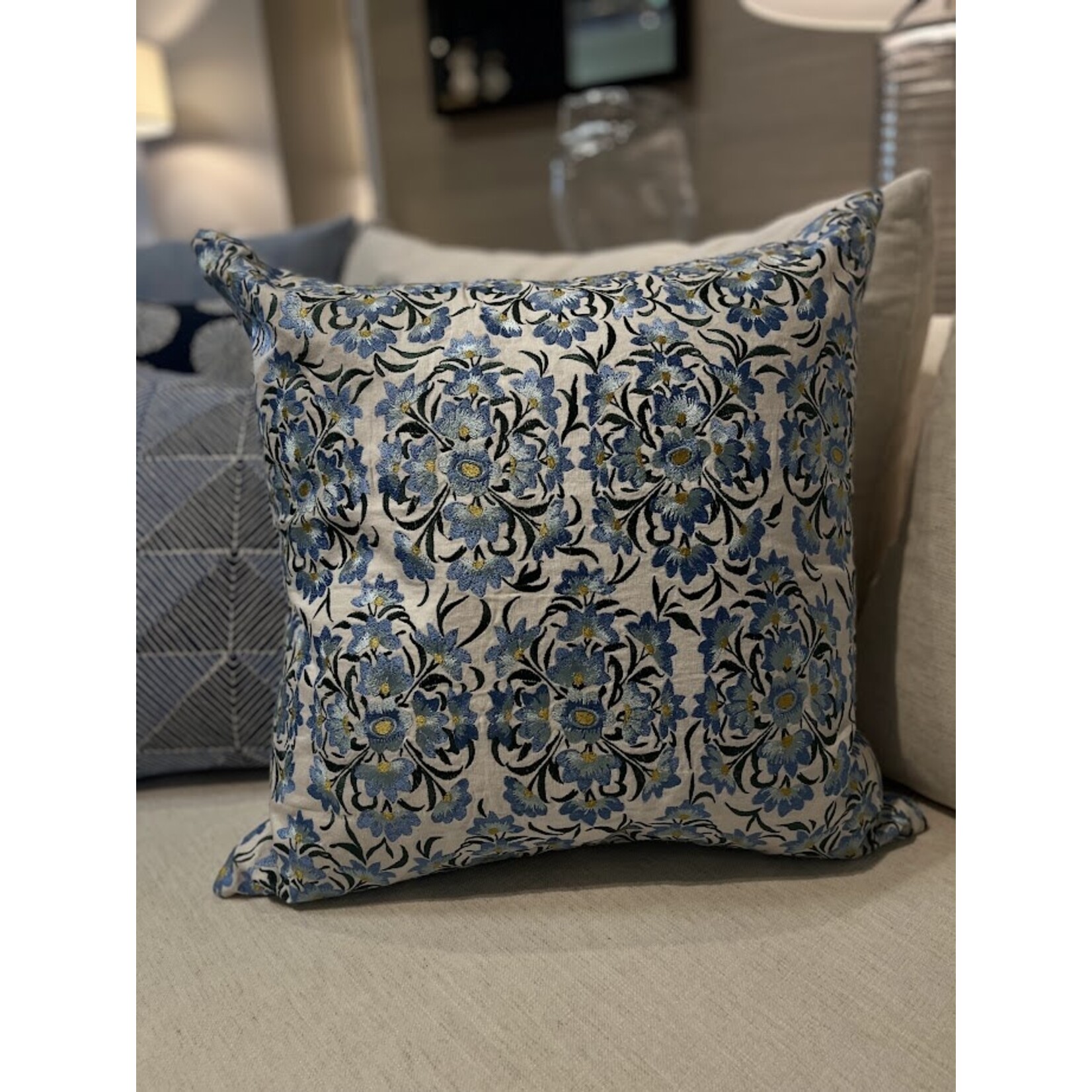 John Robshaw Textiles Kavya Lapis Decorative Pillow 22x22 with Feather Insert