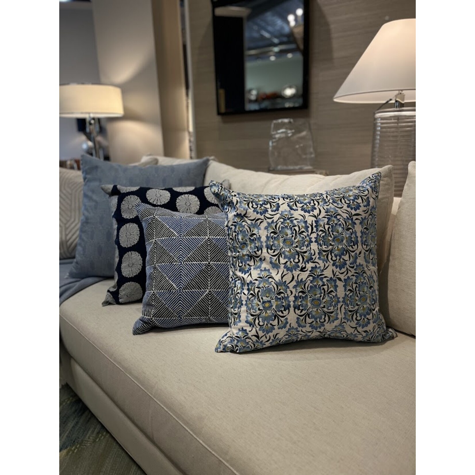 John Robshaw Textiles Kavya Lapis Decorative Pillow 22x22 with Feather Insert