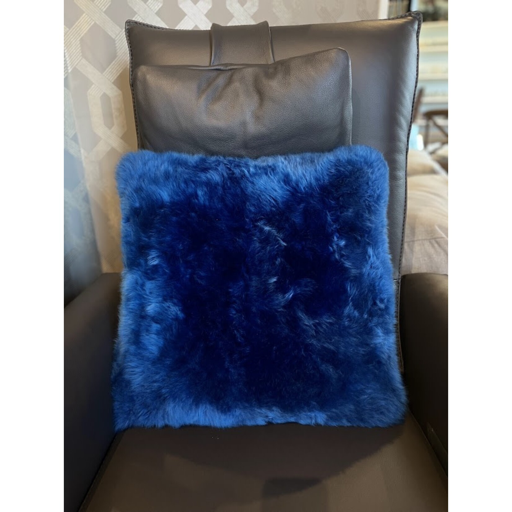 Fibre by Auskin Cushion Wool Sheepskin Square Blue Throw Pillow