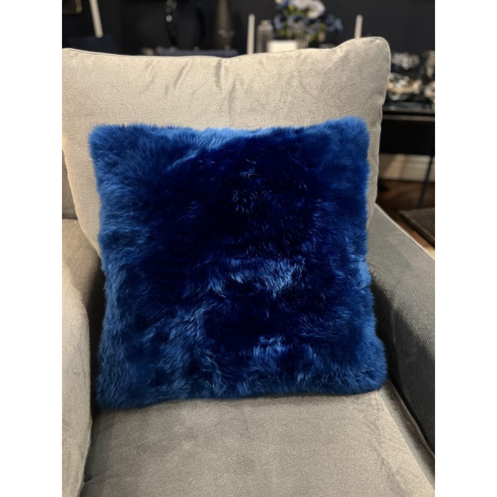 Fibre by Auskin Cushion Wool Sheepskin Square Blue Throw Pillow
