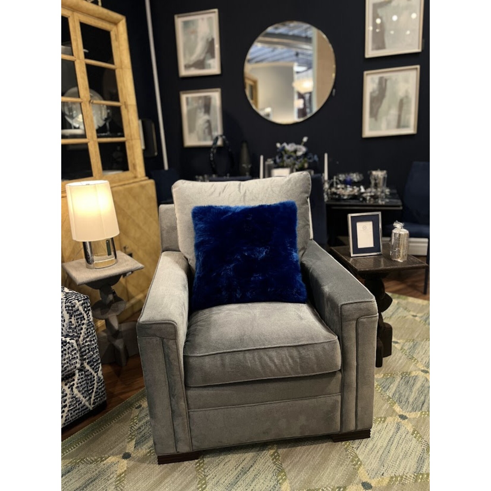 Fibre by Auskin Cushion Wool Sheepskin Square Blue Throw Pillow