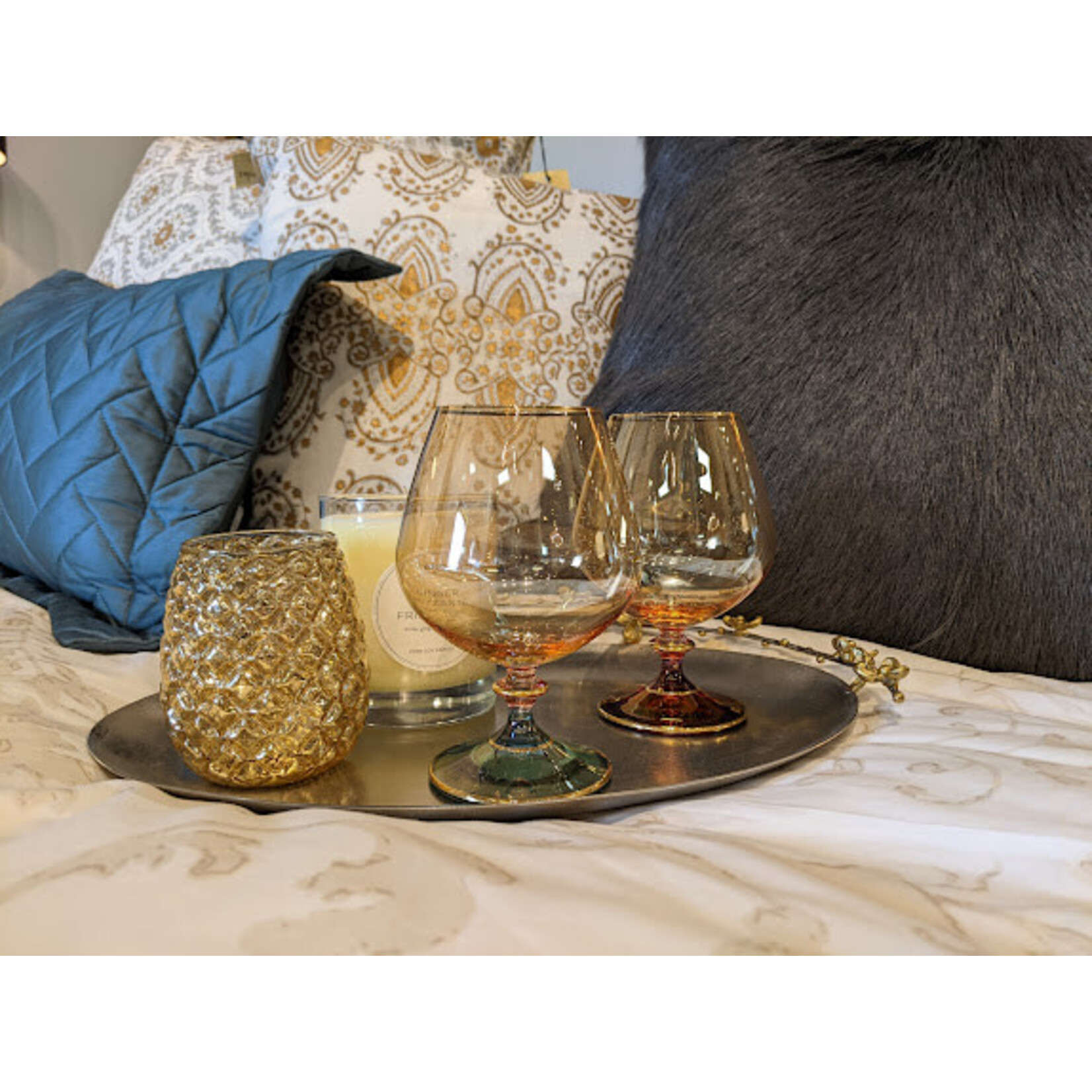 Vietri Regalia Deco Blue Brandy Snifter Glass