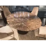 Stone International Flute Oval Dining Table Imperador Marble Top Champagne Base