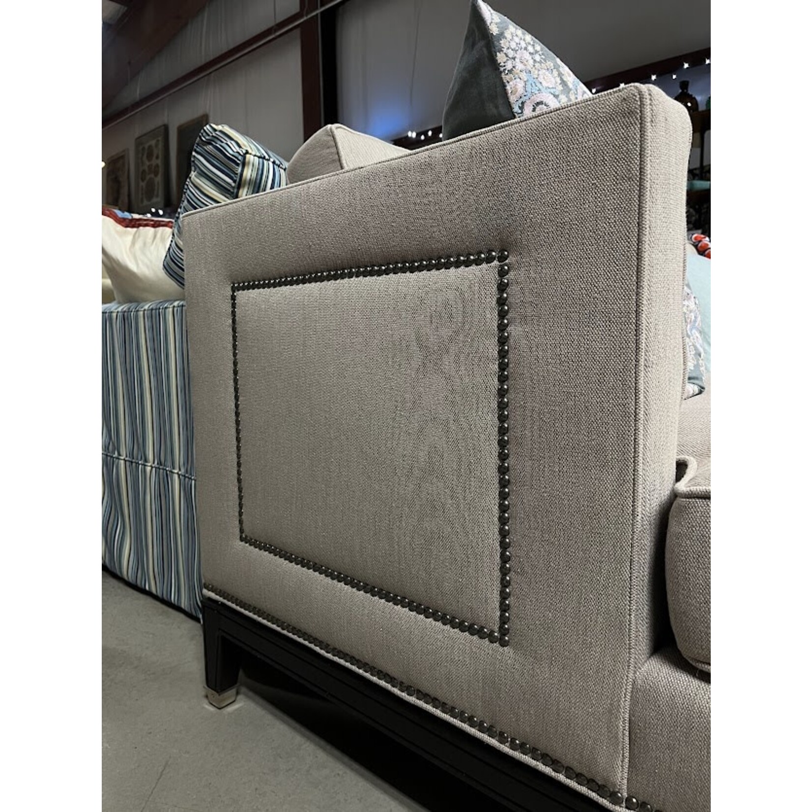 Vanguard Furniture 3 Cushion Sofa Wheat with Nailhead Detail