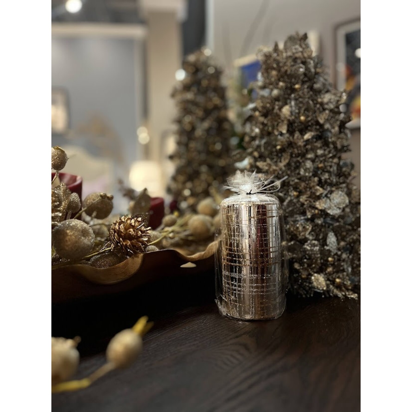 Zodax Metallic Pillar Candle Silver & Gold Glitter 6 In