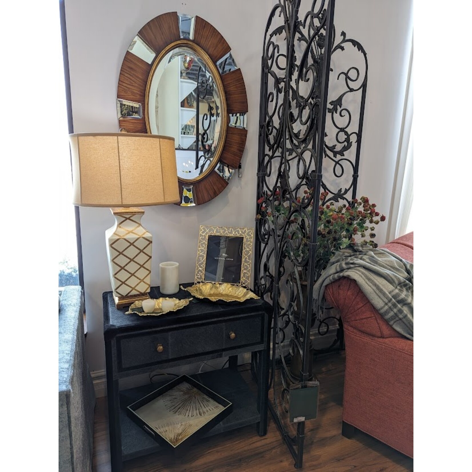 Made Goods Terrell  Dark Gray Hair-On-Hide Black Suede Nightstand