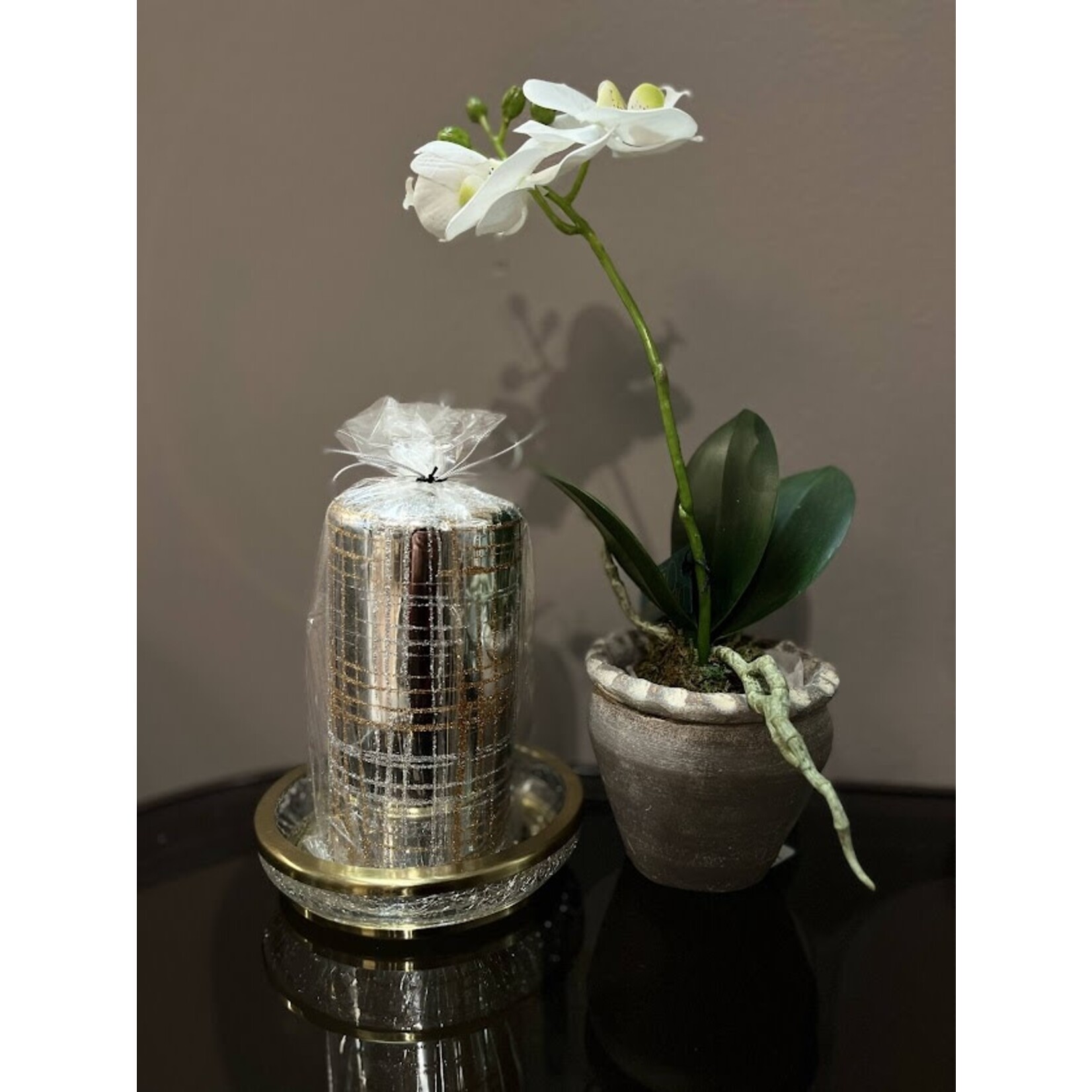 Zodax Metallic Pillar Candle Silver & Gold Glitter 6 In