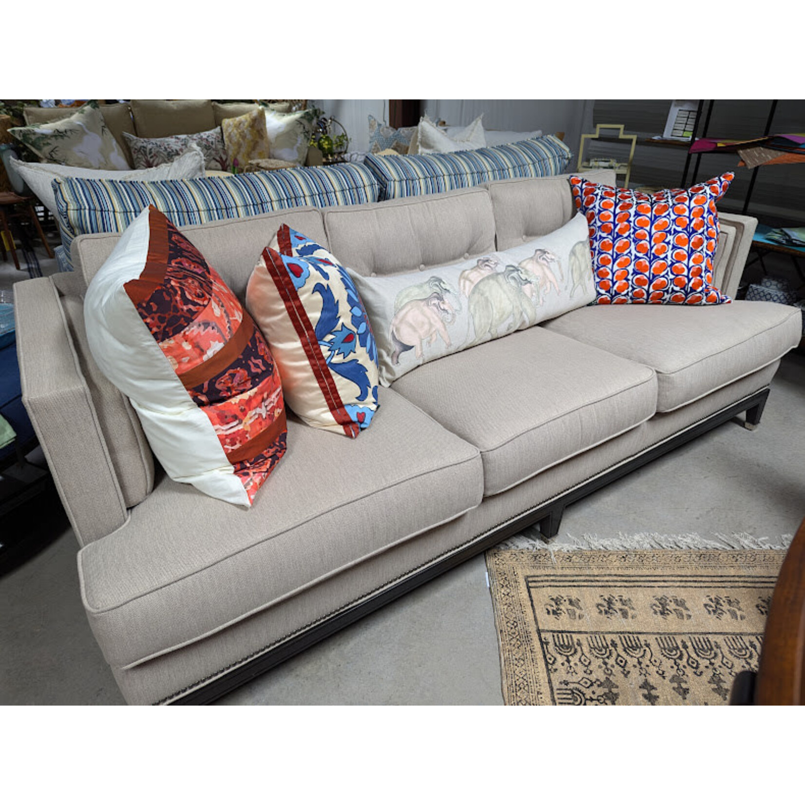Vanguard Furniture 3 Cushion Sofa Wheat with Nailhead Detail